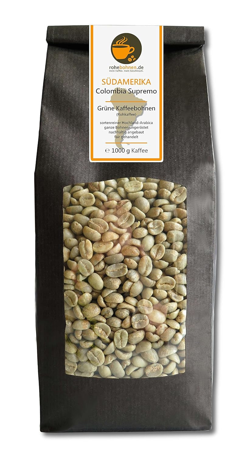 Caffè crudo - Green Highland Coffee Colombia Supreme (chicchi di caffè verde 1000g) - Certificato GMP