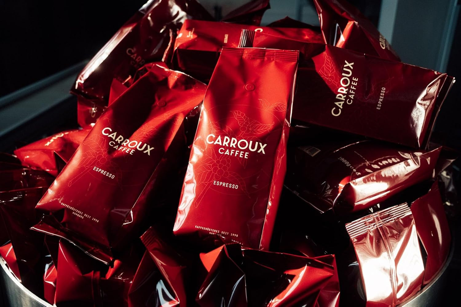 CARROUX Espresso, Bohnen ganze (6x 500 g). Per Siebträger u. Kaffee-Volllautomaten. Frisch geröstete Kaffeebohnen der Privat-Rösterei aus Hamburg