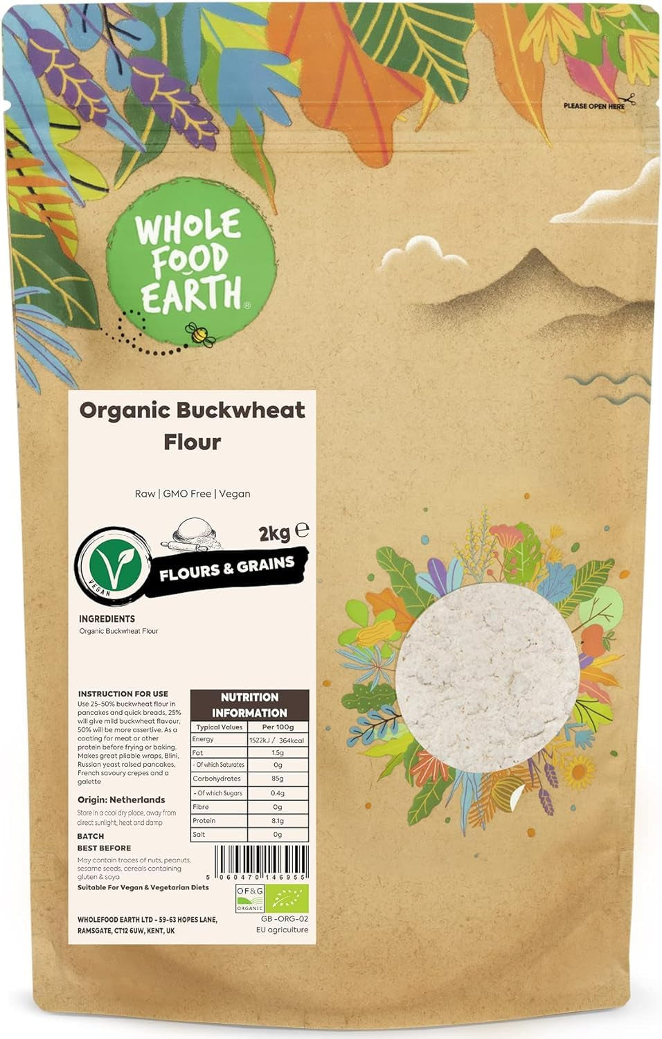 Wholefood Earth Farina Di Grano Saraceno Biologica 1kg | Crudele | Non OGM | Vegano | Certificato biologico