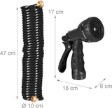 Relaxdays Tubo a Spirale Allungabile Fino a 10 Metri Tubo Flessibile da Giardino con Spruzzatore 7 Tipi di Getto Nero