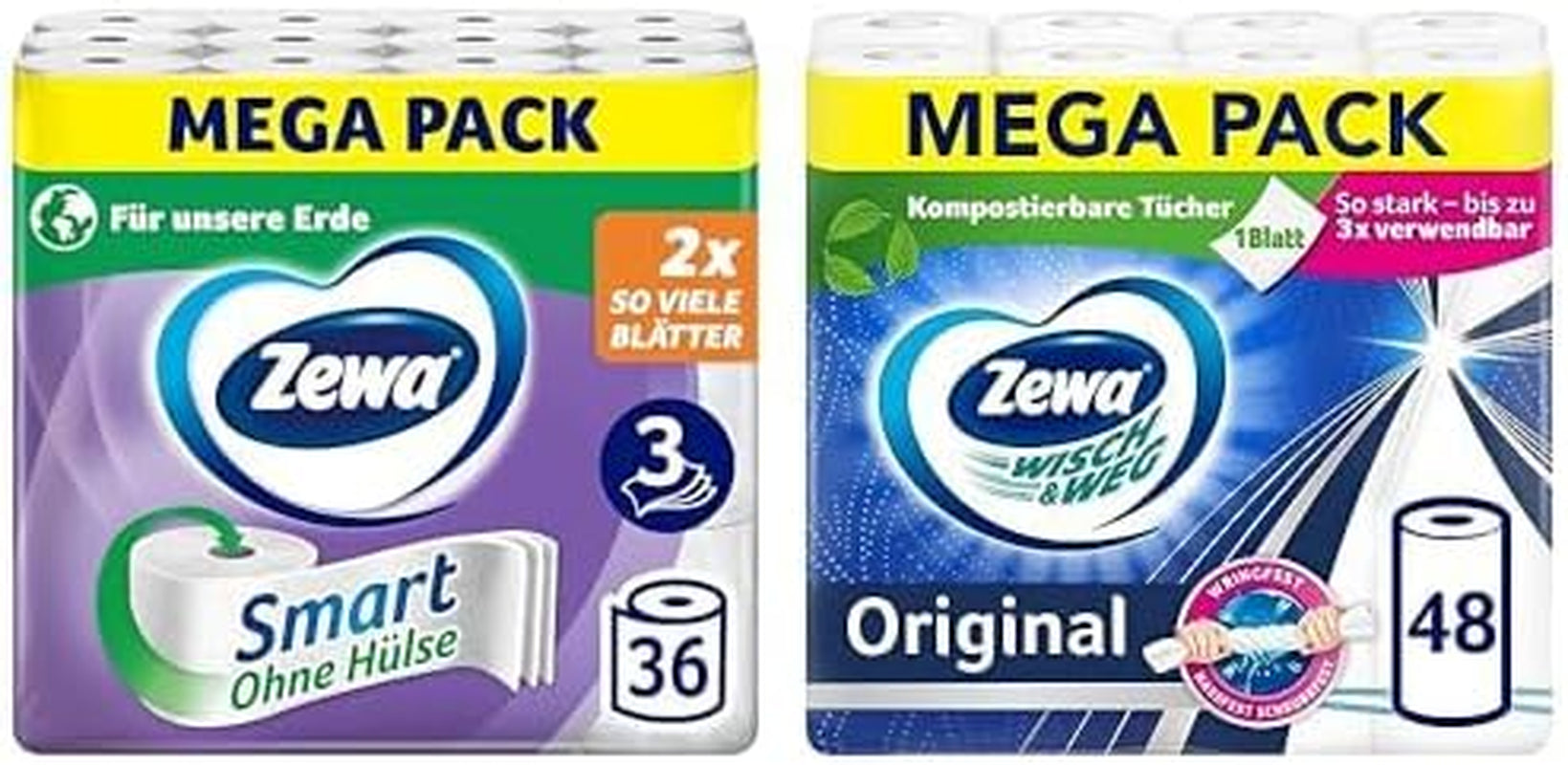 Pacchetto risparmio Carta igienica Zewa Smart 36 rotoli + Zewa Wisch&Weg 48 rotoli