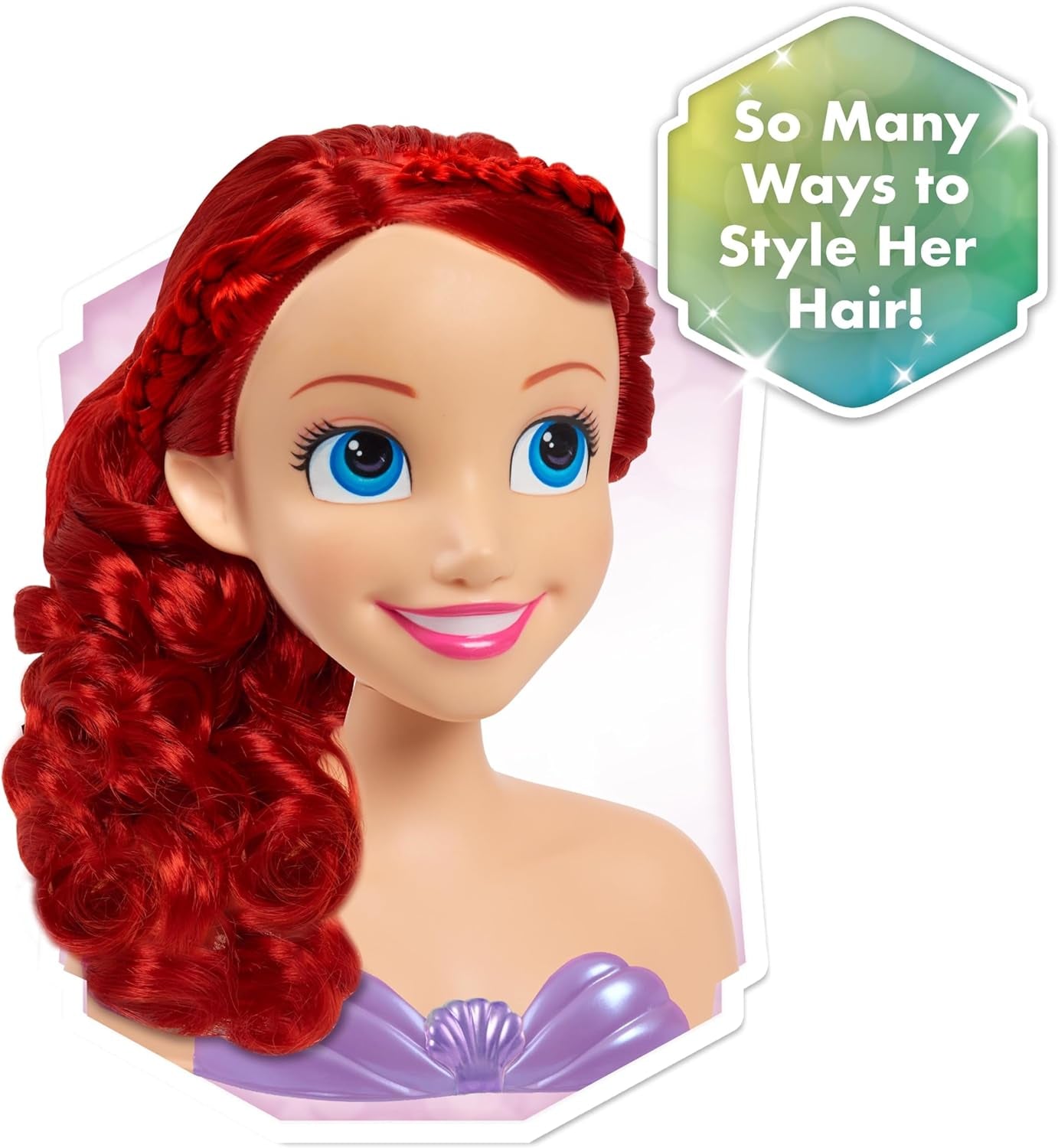 Ariel Just Play Testina per capelli della Principessa Disney 20 cm con accessori Set da 7 pezzi Giocattolo per capelli rossi per bambini dai 3 anni in su