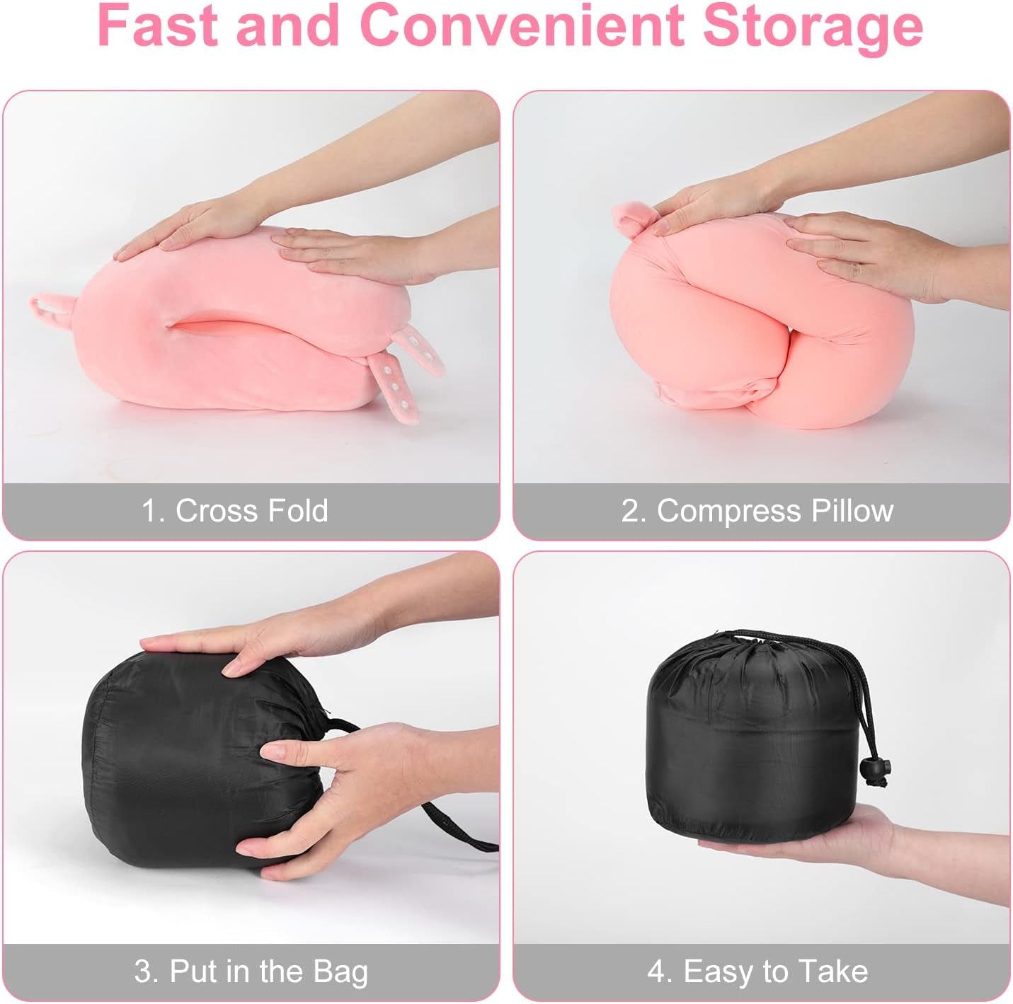 TALLGO Cuscino da Viaggio per Collo, Miglior Cuscino per Aereo in Memory Foam per Poggiatesta, Morbido Cuscino Regolabile per Aereo, Auto e Casa, Cuscini Ortopedici Cervicali Rosa Naty Shop