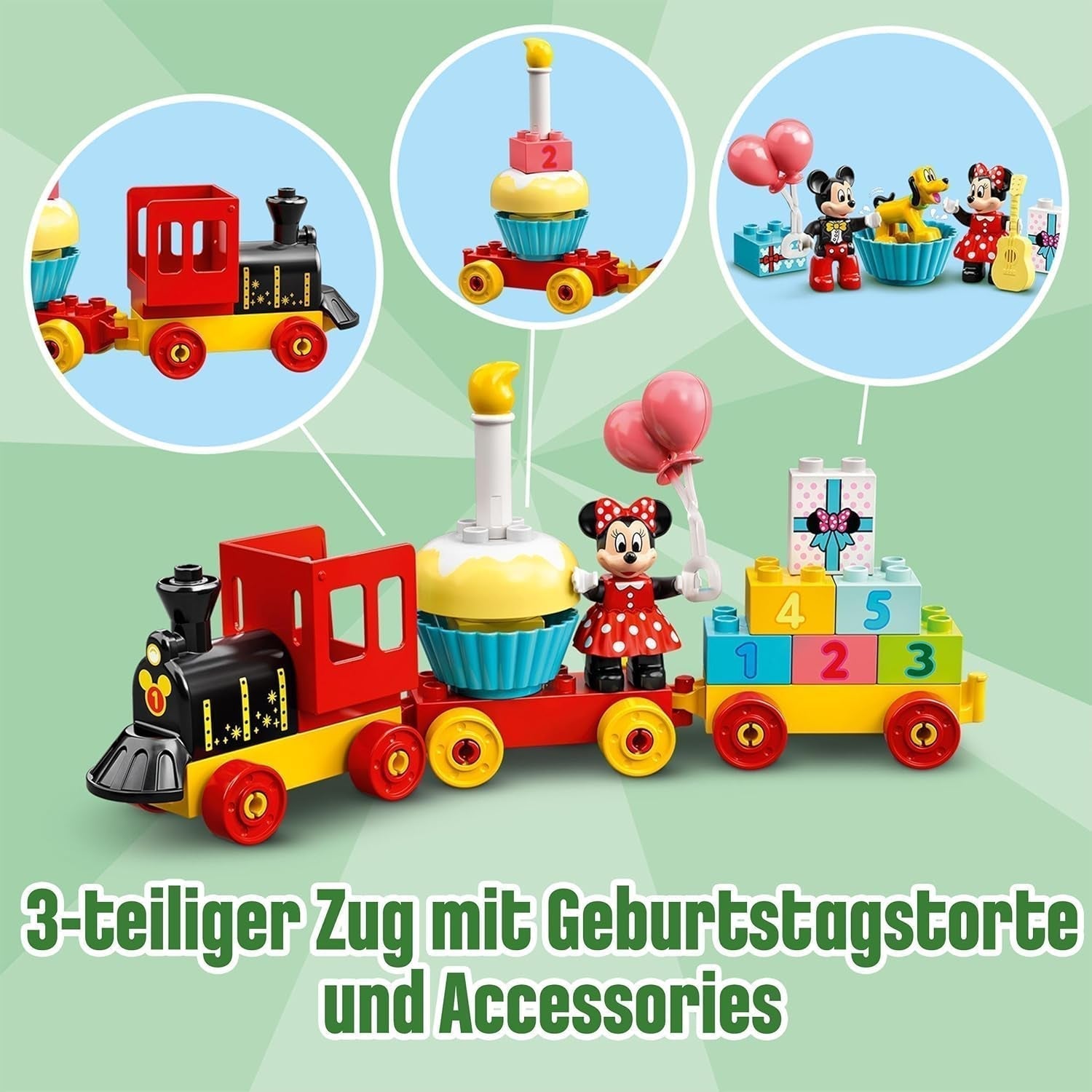 LEGO DUPLO Disney 10941 Treno di compleanno di Topolino e Minnie, trenino giocattolo con torta e palloncini, regalo per bambini dai 2 anni in su Set da costruzione Besuche den LEGO-Store