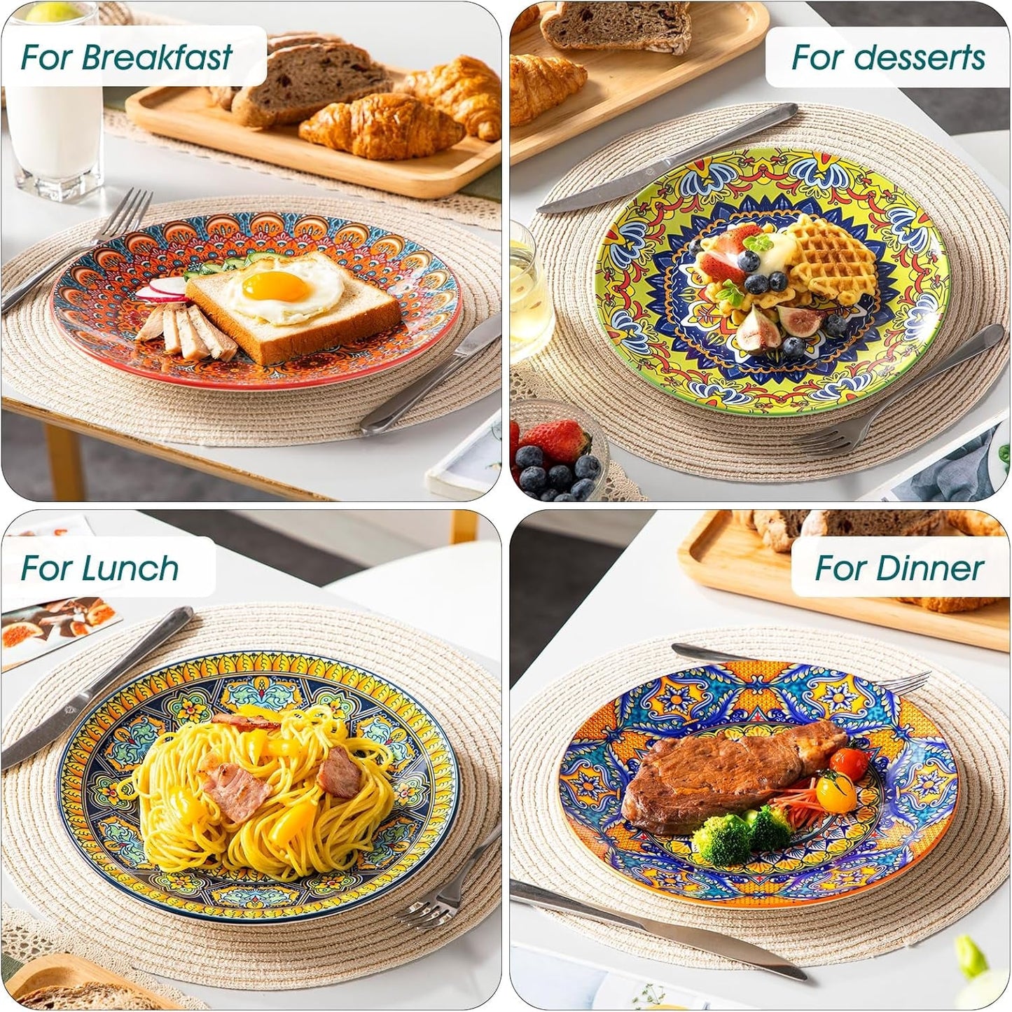 Set piatti piani per 6 persone, set piatti vancasso KRVI per 6 persone, set piatti Ø 27 cm, lavabili in lavastoviglie e adatti al microonde, piatti pasta, piatti colazione, piatti torta