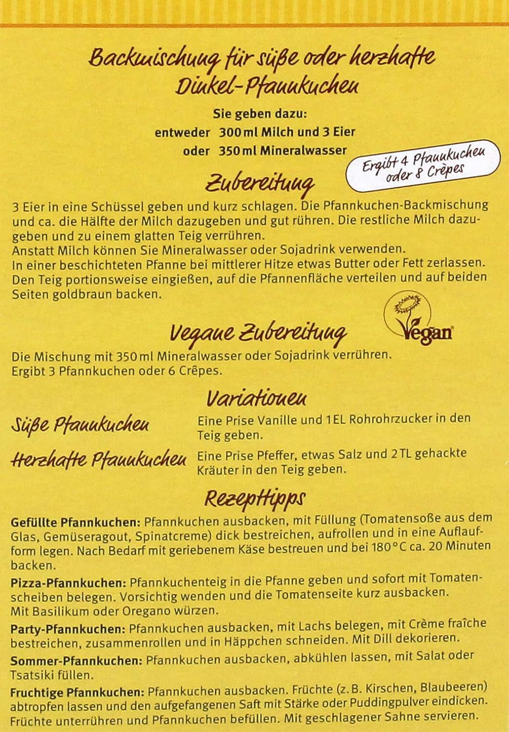 Dinkel-Pfannenkuchen, 180 G Miscela per cuocere e cuocere Naty Shop