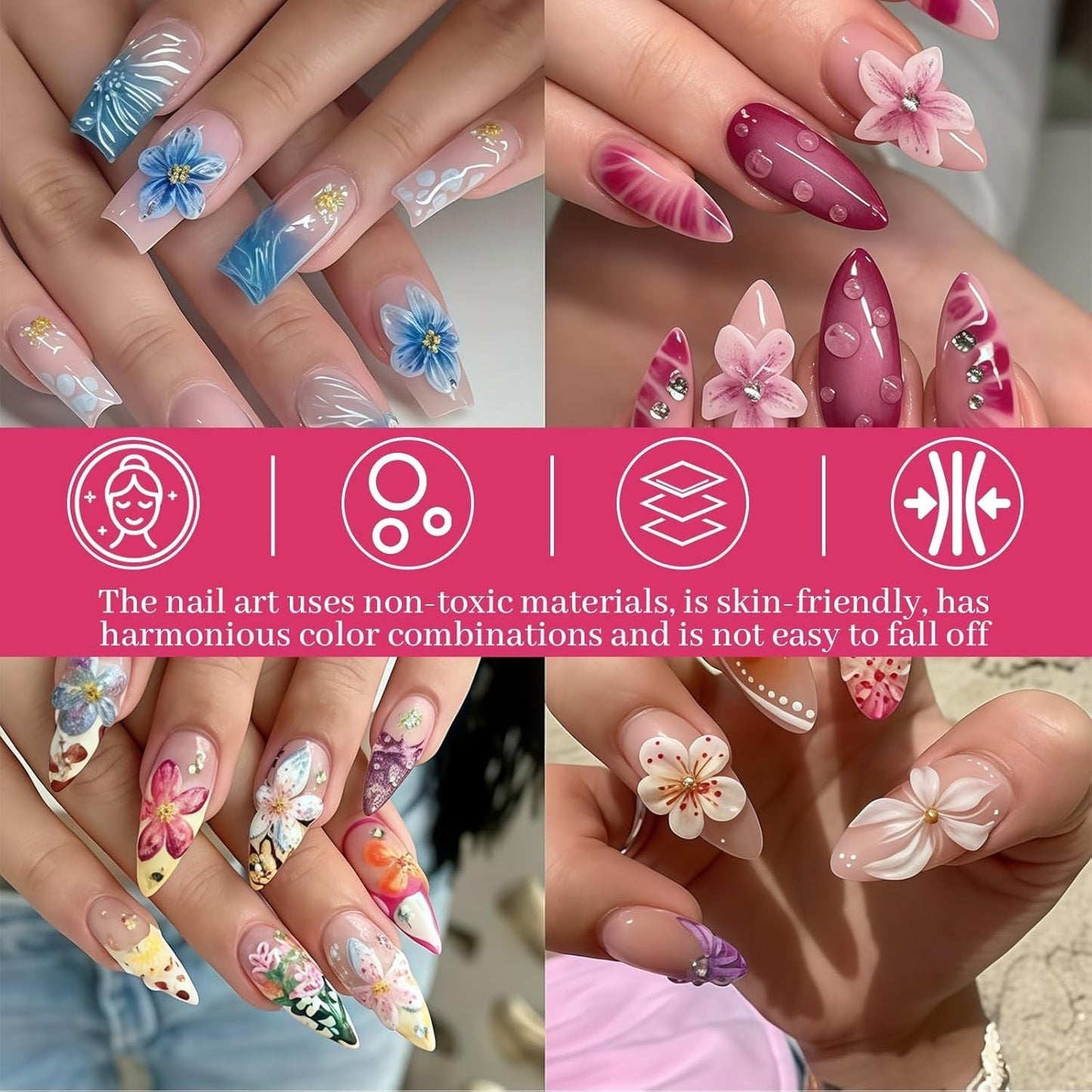Set di 50 ciondoli per unghie 3D Blume, accessori per unghie colorate, ciondoli per unghie e ciondoli artistici per unghie, perfetti per nail art, decorazioni per mani e design fai da te