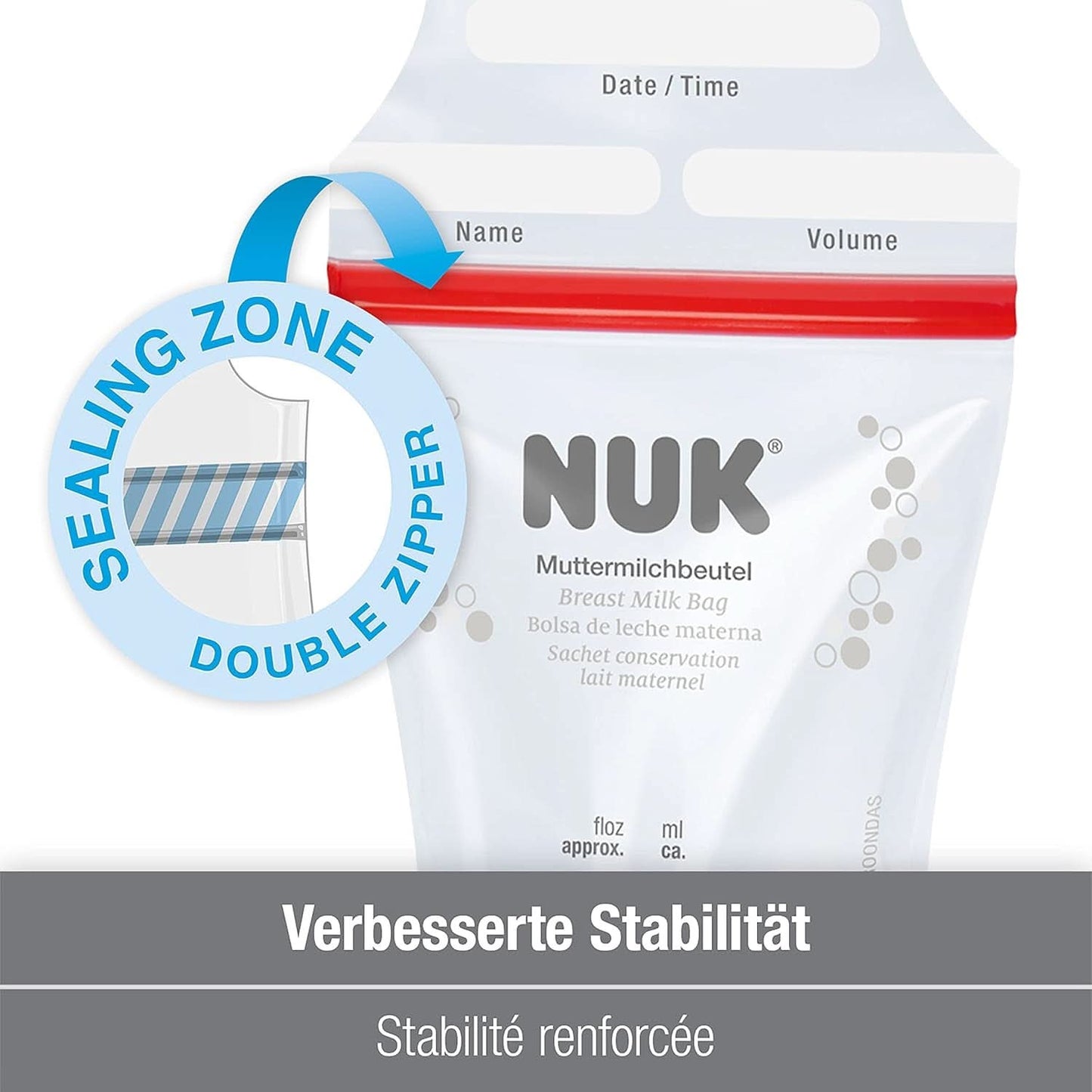 Sacchetti per latte materno NUK, salvaspazio e utilizzabili subito, 180 ml, 25 pz, trasparenti Accessori Alimentazione e Allattamento Bebe Naty Shop