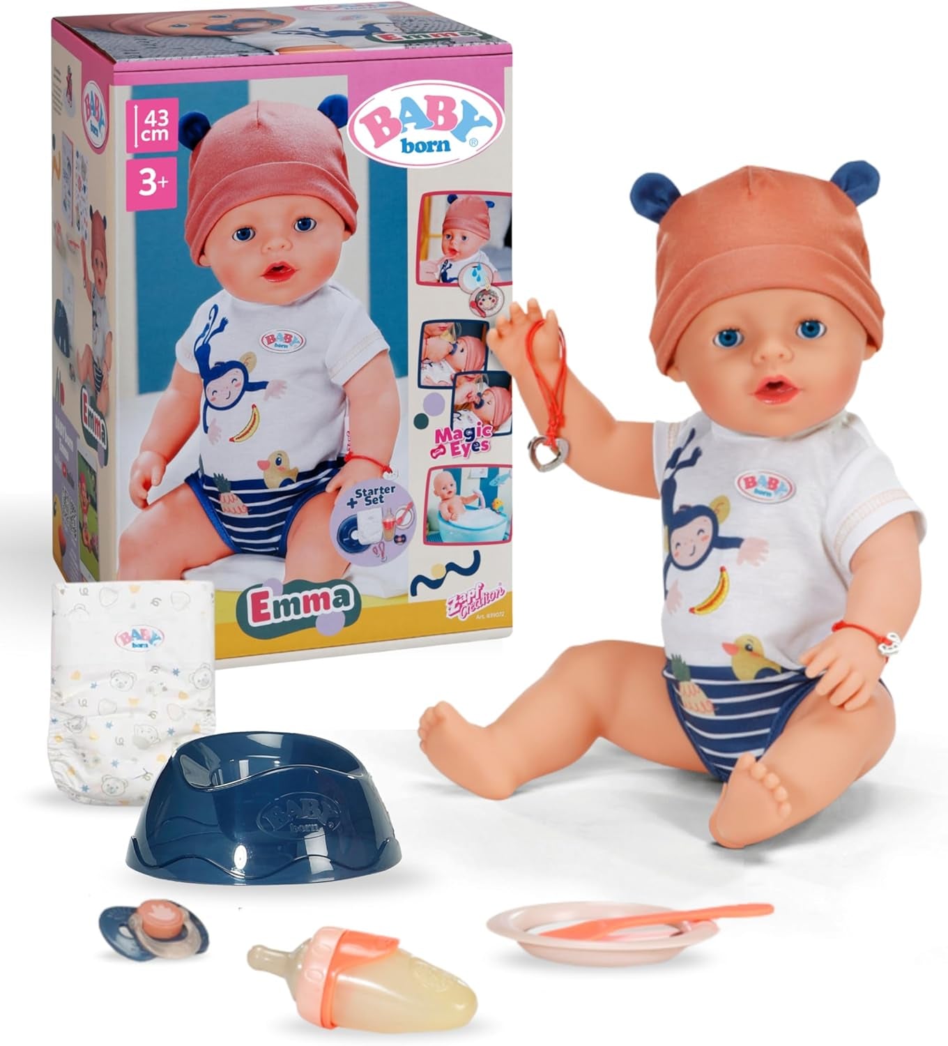 Bambola Baby Born Emma Jungle Style - 43 cm - 10 funzioni inclusi accessori e body in colori unisex - Funziona senza batterie - Adatta a bambini dai 3 anni in su