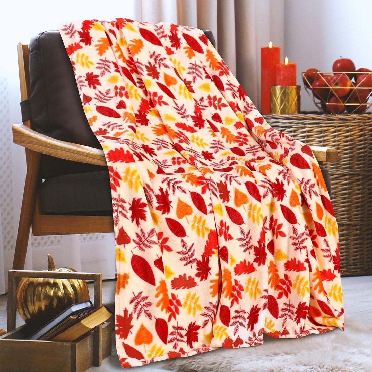 Coperta a tema Halloween leggera, elegante e confortevole, morbida, accogliente e felpata, perfetta per rilassarsi in questa stagione spettrale, 127 x 152,4 cm, letti e trapunte con teschio e ossa. Foglie autunnali comfort eleganti 50 x 60 cm.