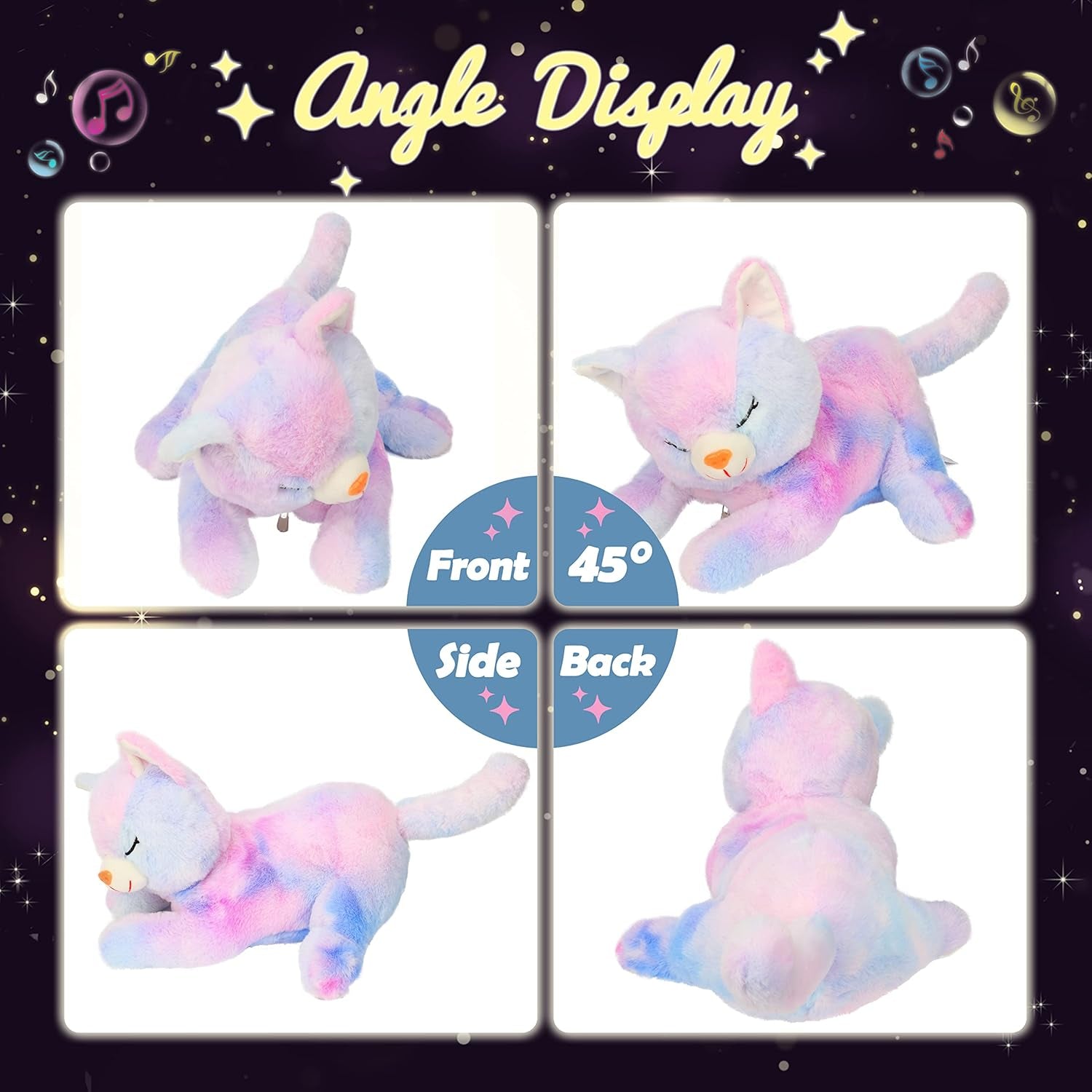Gatto di Peluche Musicale a LED, Giocattolo Cantante Leggero, Mamma Gatta con 3 Gattini nella Pancia, Ninna Nanna Animata, Giocattolo Rilassante per Mamme, Bambini, Bambine, Arcobaleno, 45 cm