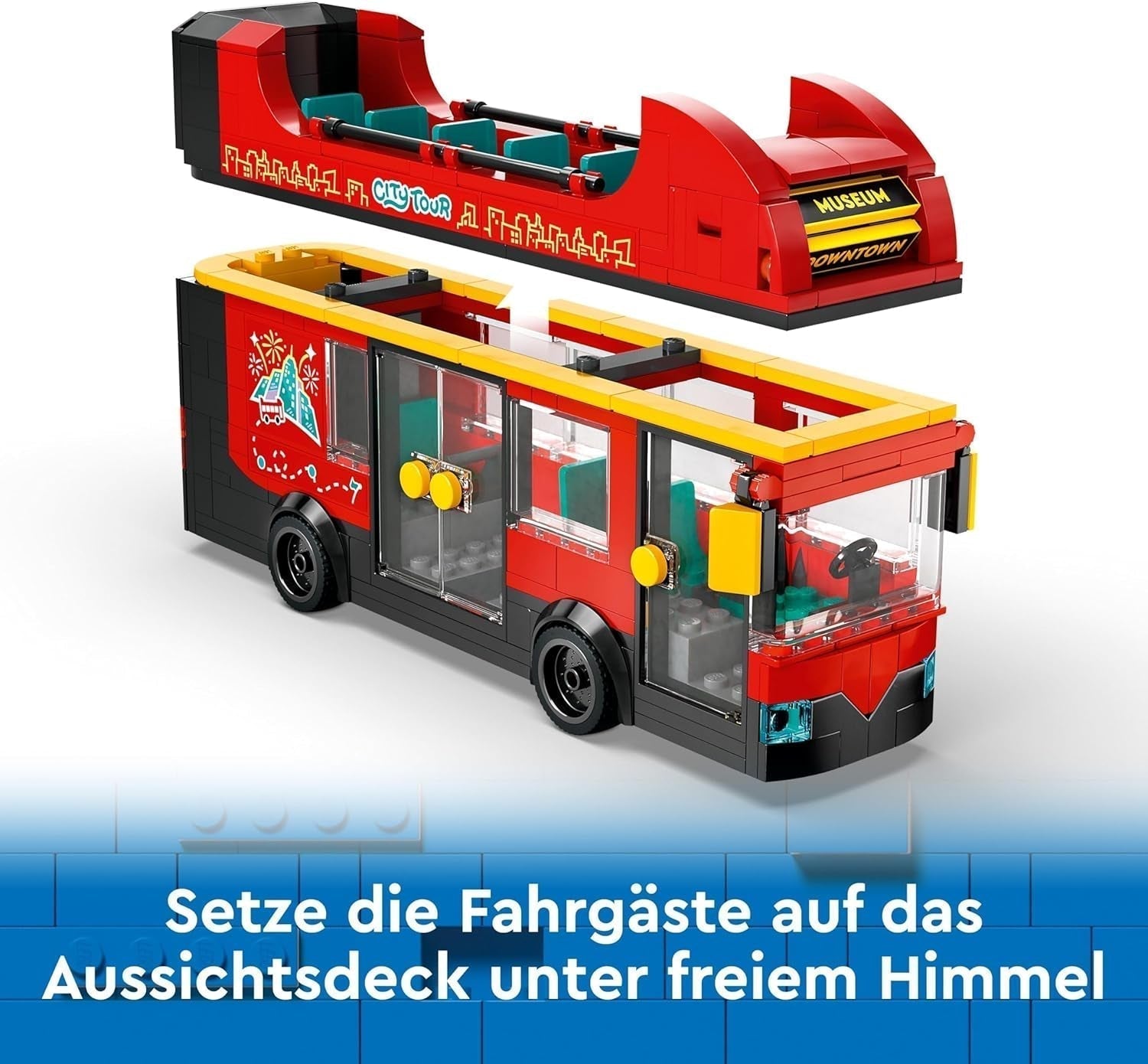 Autobus a due piani LEGO City, autobus giocattolo a due piani, set di veicoli per ragazze e ragazzi dai 7 anni, contiene 5 personaggi, incluso un bambino in carrozzina 60407 Set da costruzione Besuche den LEGO-Store