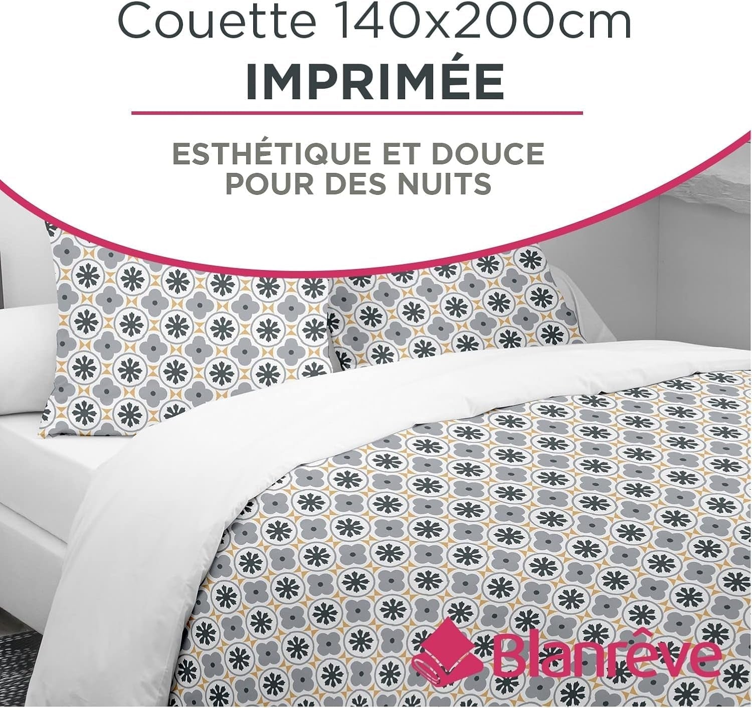 Blanrève Copripiumino Stampato o tinta unita, Temperato, Per letto singolo, Ecologico, Di facile manutenzione, 140 X 200 Cm, Bianco, Grigio Trapunte e trapunte Naty Shop