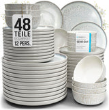 Servizio stoviglie 48 pezzi in gres ceramica per 12 persone, design Ibiza, VINCITORE DEL TEST. Uno splendido set di stoviglie mediterranee in gres ceramico comprensivo di ciotole e piatti. Servizio da tavola Pure Living, beige.