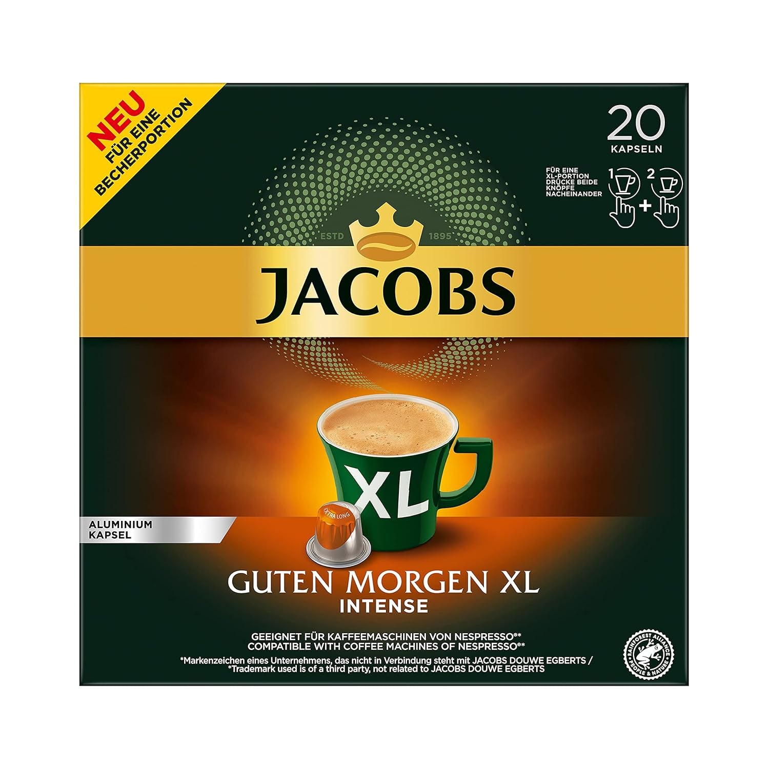 Jacobs Kaffeekapseln Guten Morgen XL Intense - Confezione da 10 (10 x 20 Getränke) & Kaffeekapseln Lungo Decaffeinato- Intensität 6- 200 Capsule compatibili Nespresso, Confezione da 10, 10 x 20 Getränke