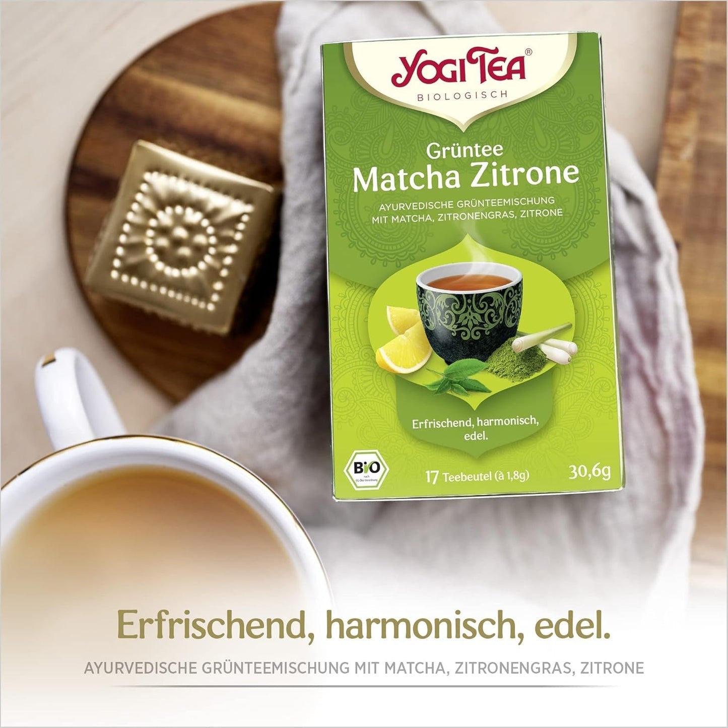 Tè Yogi - Tè verde Matcha con limone, tè verde ayurvedico alle erbe biologico, miscela di tè verde, matcha, citronella e lime, confezione da 6 tè Yogi, 6x17 bustine di tè (102 bustine di tè in totale)