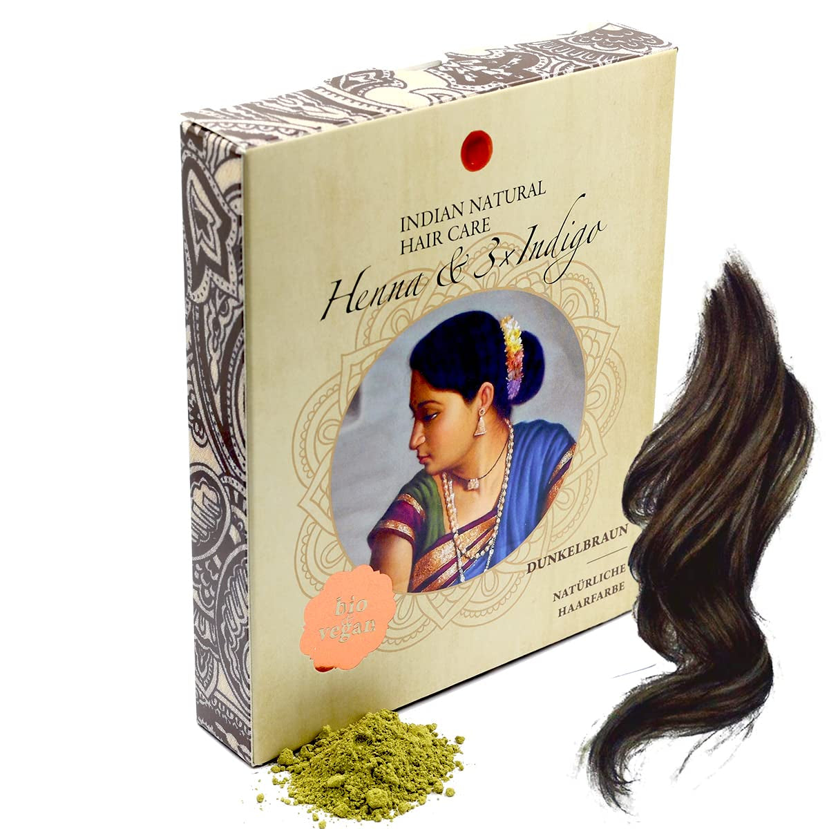 Hennè & 3×Indaco - Castano scuro - Tinta naturale per capelli - Polvere - 200g Tintura per capelli Naty Shop Titolo predefinito
