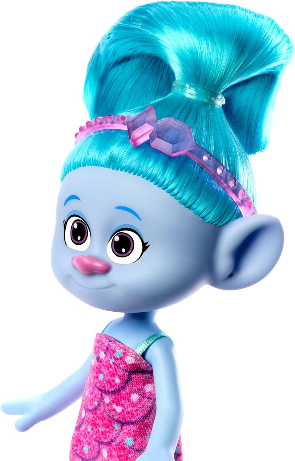 Mattel DREAMWORKS TROLLS United We Stand - Bambola pelosa a sorpresa in ciniglia con capelli blu scintillanti, fascia viola, dai 3 anni in su, HNF15