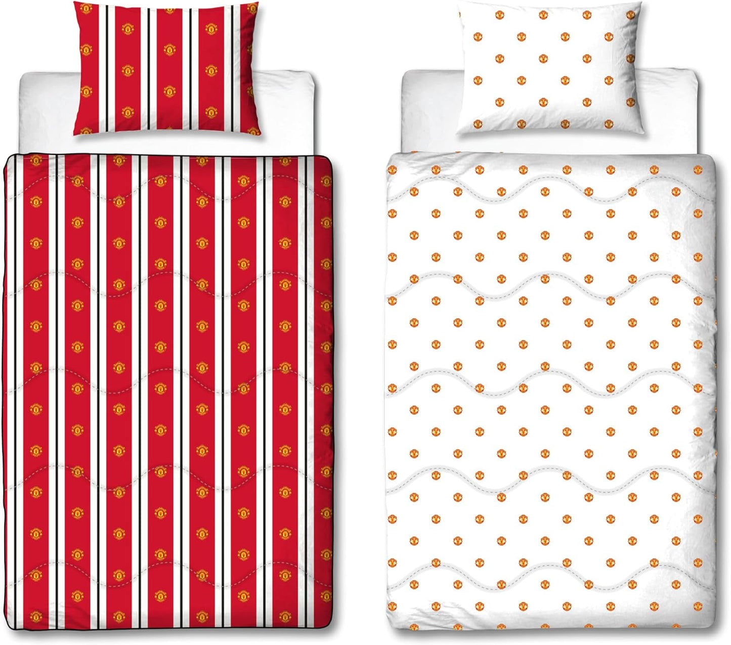 Piumino singolo ufficiale Manchester United FC, reversibile, rosso e bianco, senza copertura, trapunta da calcio, federa per cuscino, lavabile, perfetto per viaggi, pernottamenti, piumini e trapunte da 10,5 Tog Naty Shop Titolo predefinito