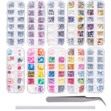 Kit di strass per unghie da 10 scatole, accessori multifunzionali con 1 pinzetta, diamanti decorativi, cristalli, perle, gemme, colorati, misti, occhi di cavallo, pietre metalliche, per decorazioni nail art fai da te
