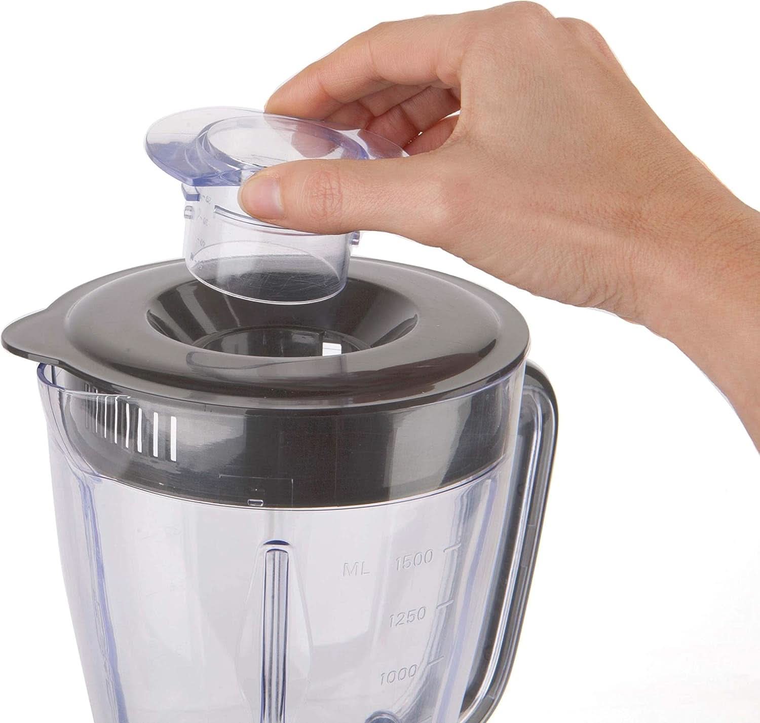 BLACK+DECKER Impastatrice | 500 W | 2 velocità | Funzione impulso | Tappeto in vetro | 1,5 l | Edelstahlmesser Mit 4 Klingen | Herausnehmbar Und Leicht Zu Reinigen | Weiß und Grau Cucina Naty Shop