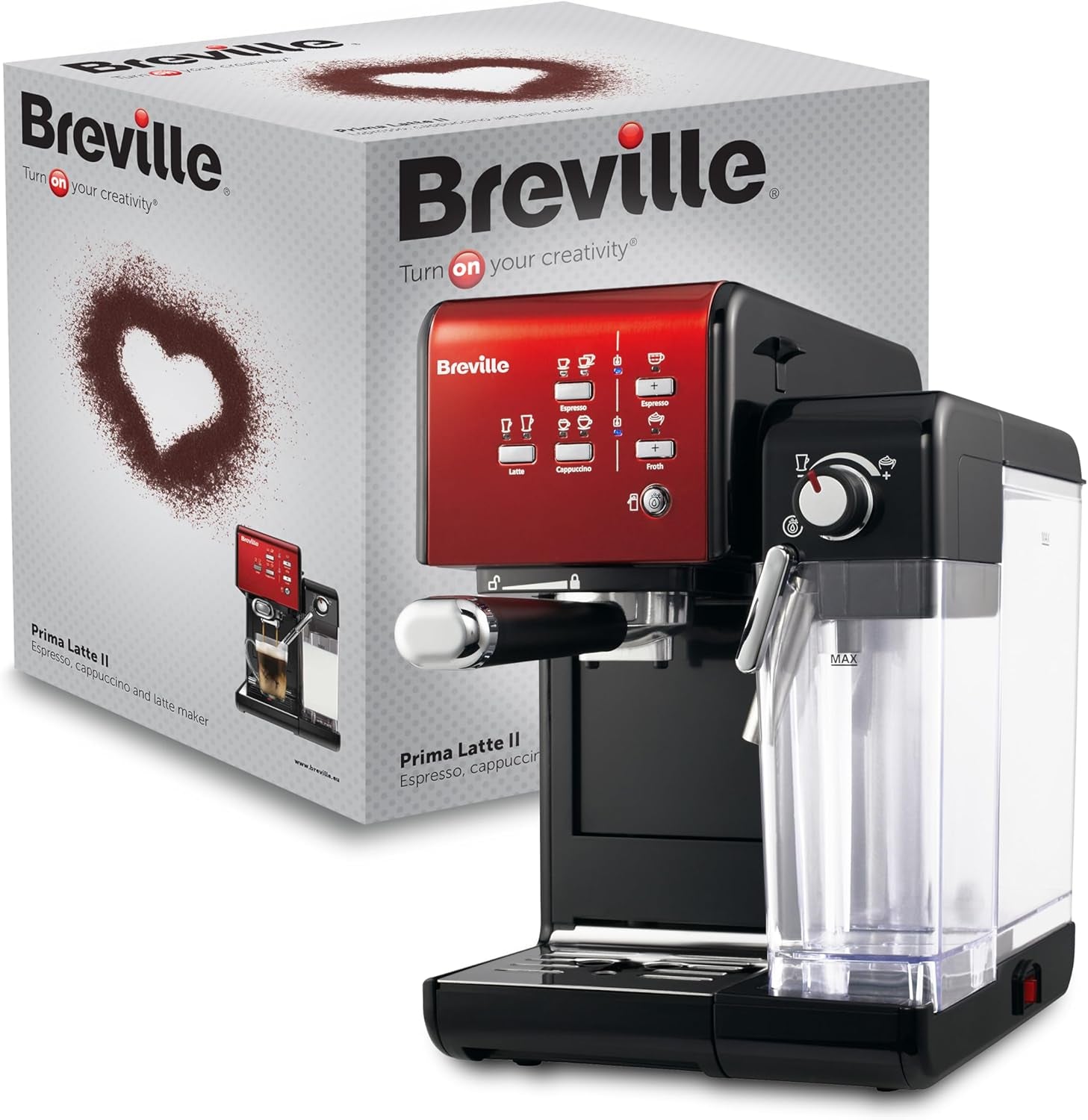 Espresso Breville Prima Latte II | Macchina per latte e cappuccino | Pompa professionale con 15 bar e montalatte | Argento [VCF108X]