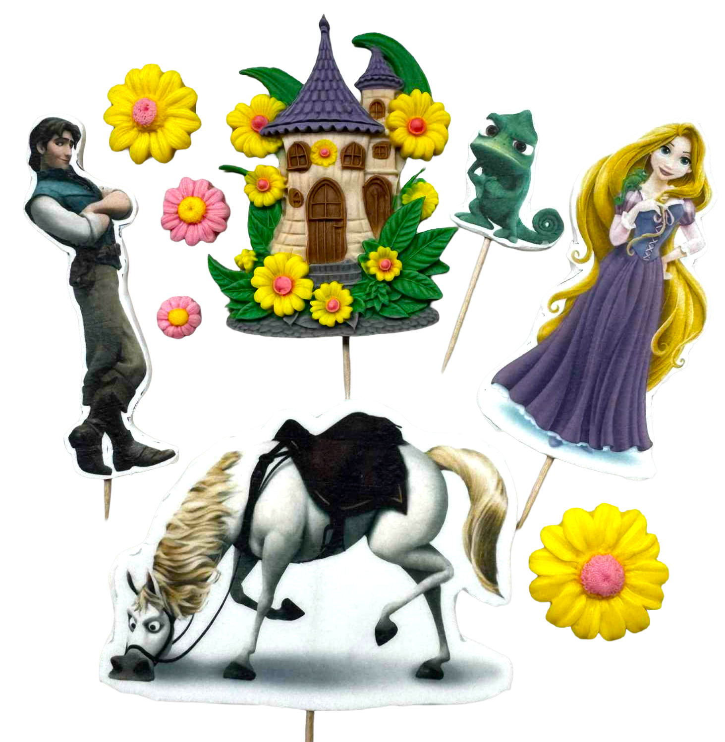 DulceCraft Set di 9 Decorazioni Commestibili Rapunzel - Figure in Pasta di Zucchero 1-10 cm per Torte