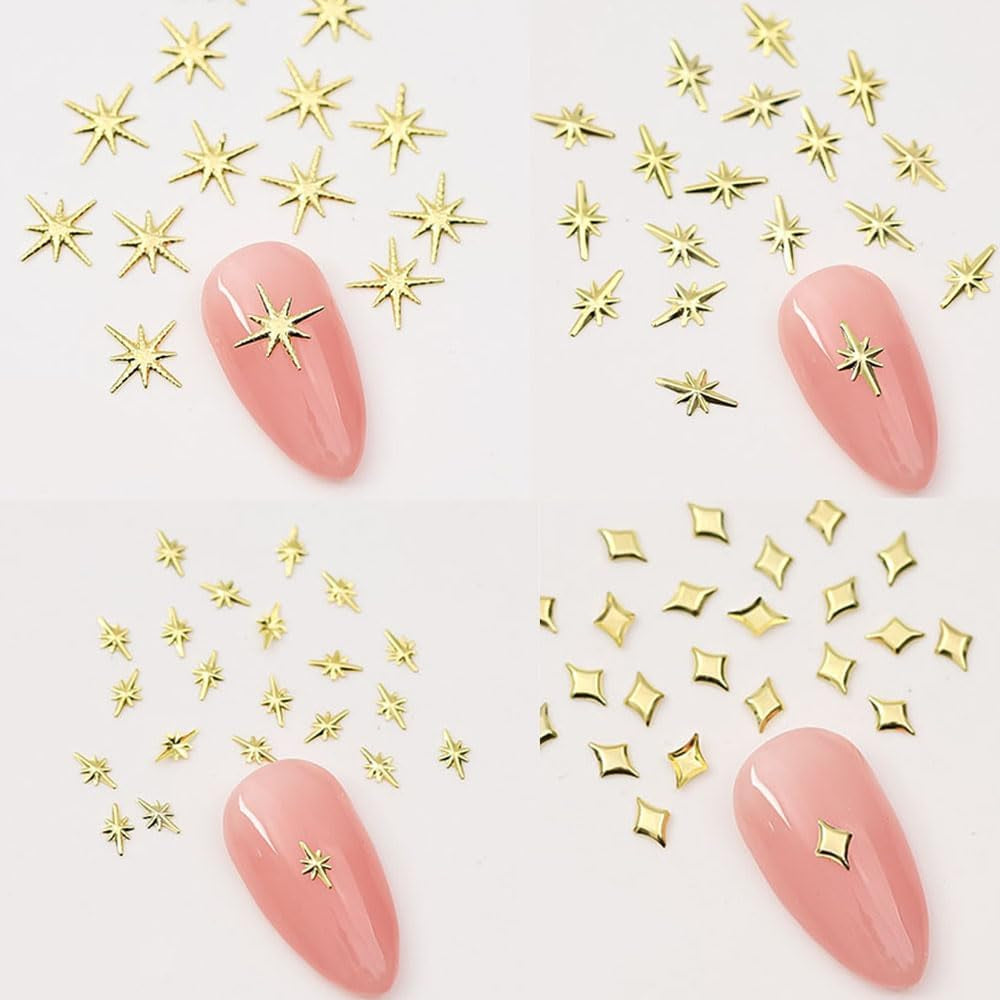 120 pezzi Ciondoli per unghie Stella Oro-Argento Stella Y2K Chiodi Ciondoli per stella in metallo Dimensioni miste Viti per unghie Design per unghie stella Nail art Ciondoli a stella 3D Decorazione per unghie Ciondoli per unghie Accessori per unghie