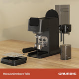 Macchina per caffè espresso portafiltro GRUNDIG KSM 5330 con contenitore del latte integrato, potenza 1628 W, pressione della pompa 15 bar, doppio ugello, display touch a colori, BrewSense, CreamyPro, Acciaio inossidabile scuro/Nero