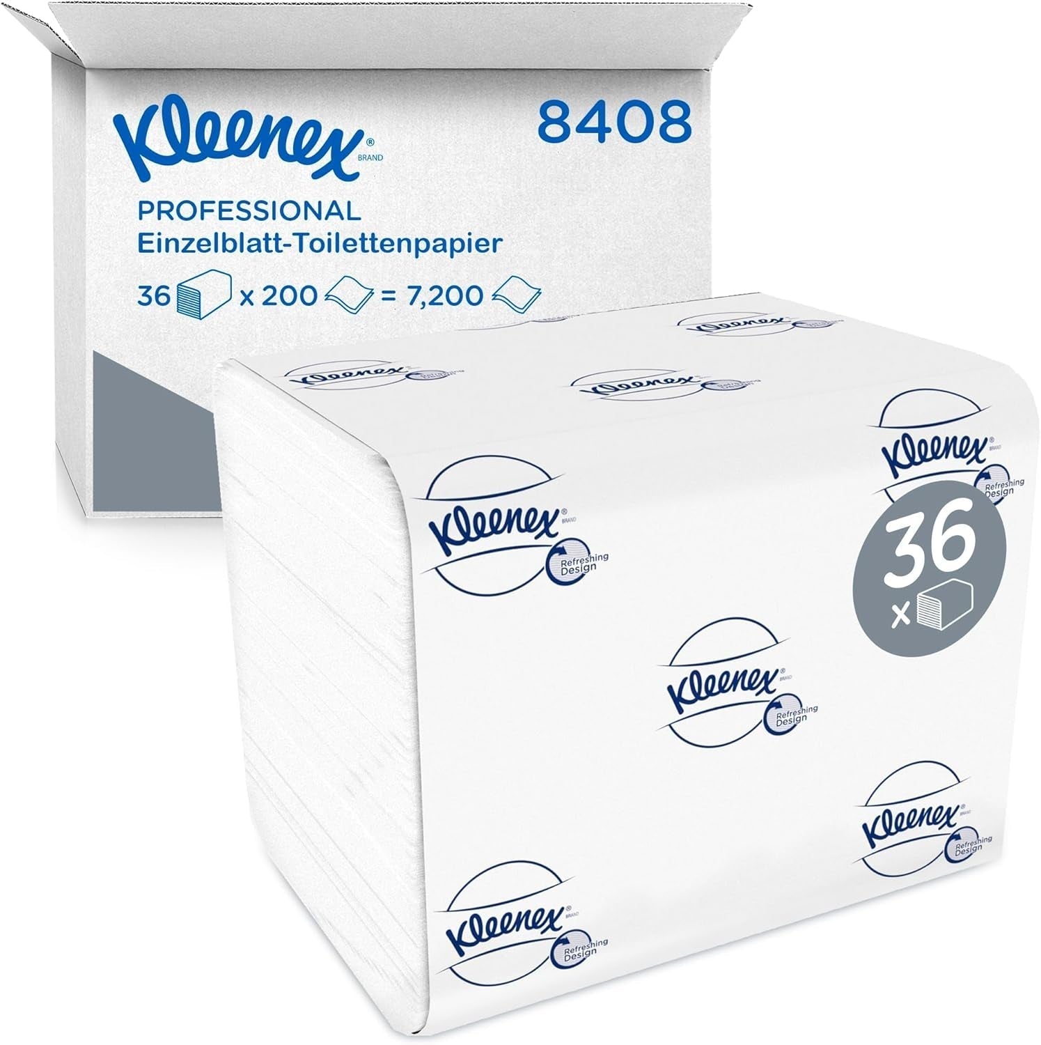 Carta igienica Kleenex a foglio singolo 8408, carta igienica a 2 veli in confezioni sfuse, realizzata con carta certificata FSC, 36 confezioni x 200 fogli (7.200 fogli)