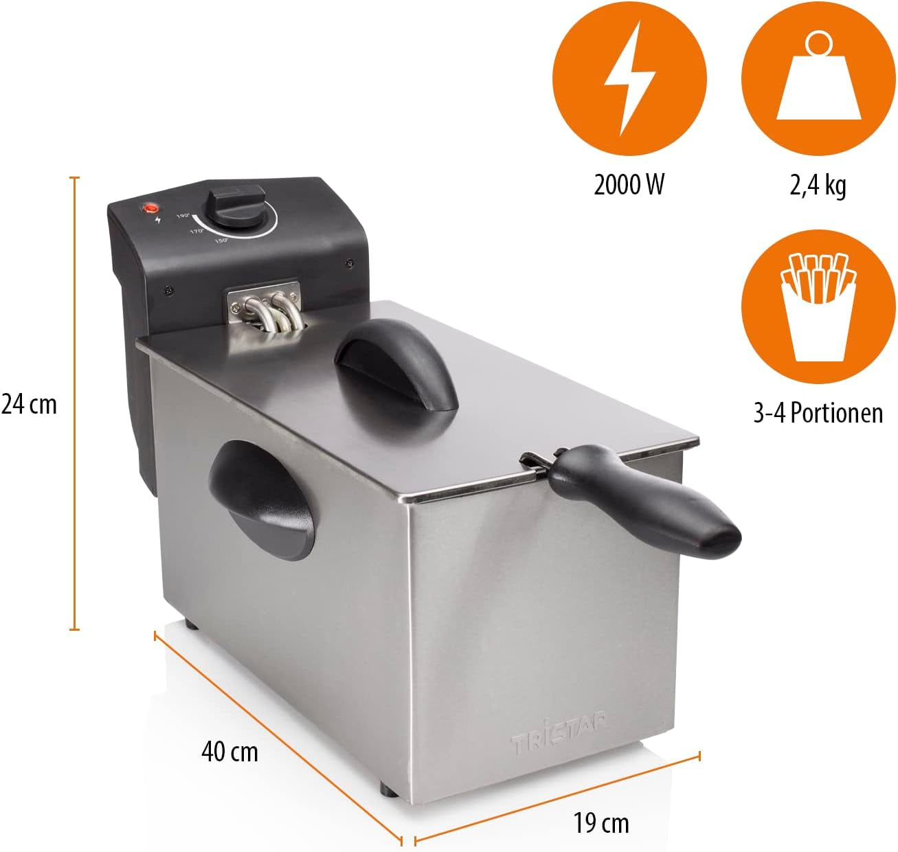 Friggitrice ad olio Tristar FR-6935, 2000 watt, 3 litri, termostato, zona fredda, 3-4 persone, metallo Elettrodomestici Naty Shop