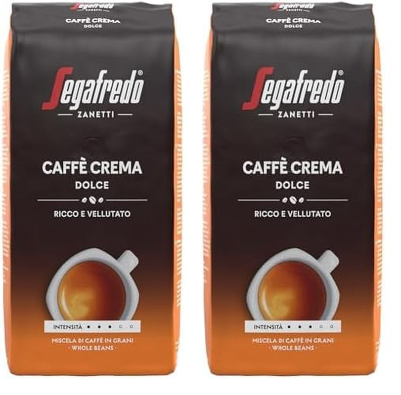 Segafredo Zanetti Caffè Crema Dolce - Chicchi interi (confezione da 1 kg) - Adatto per Caffè Crema - Chicchi di caffè dalla tostatura da leggera a media dal gusto delicato ed equilibrato (confezione da 2)