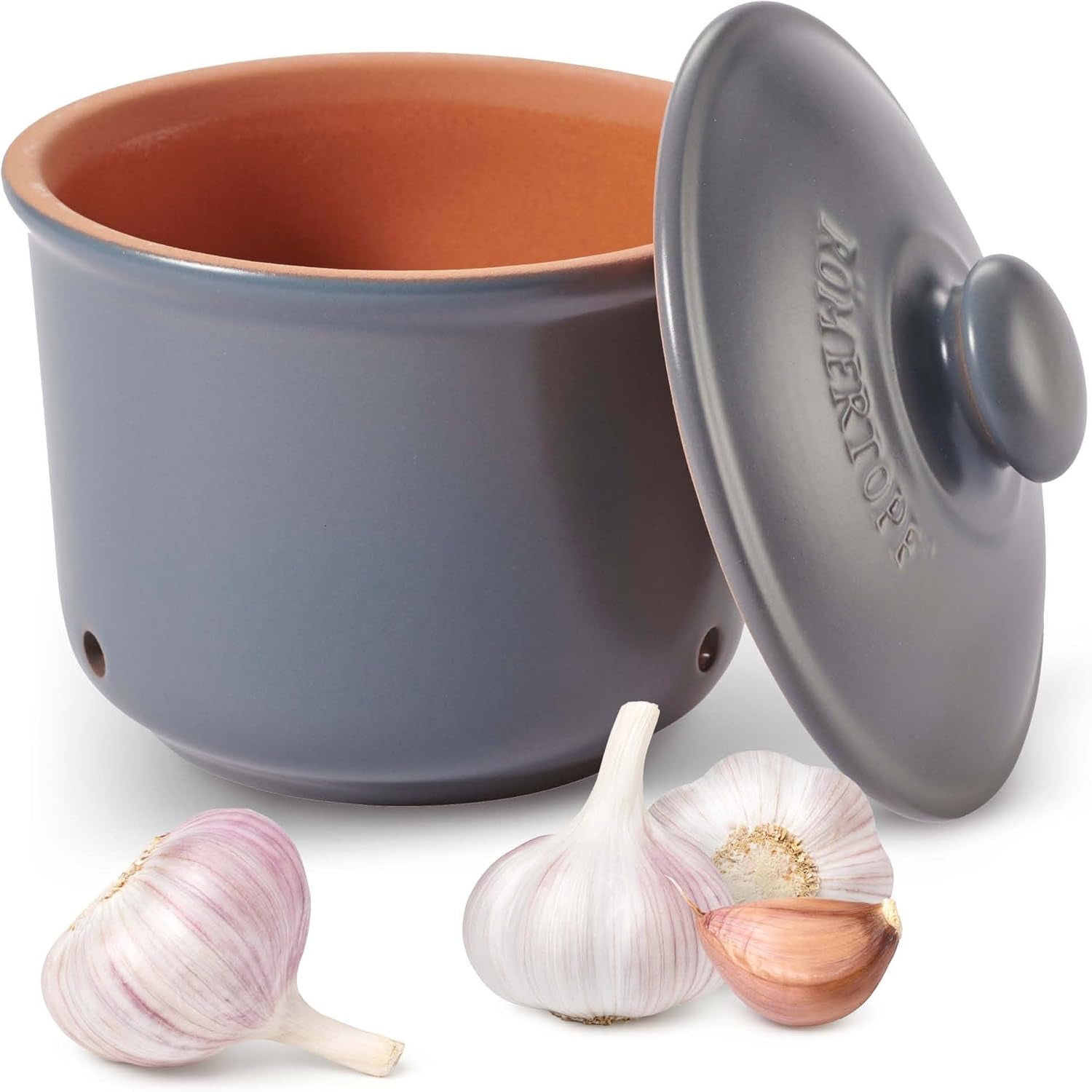 Pentola per aglio Römertopf pentola fresca in argilla naturale per una lunga durata di alimenti come l'aglio Ø 12,5 cm bianco Scatole per alimenti Naty Shop Titolo predefinito
