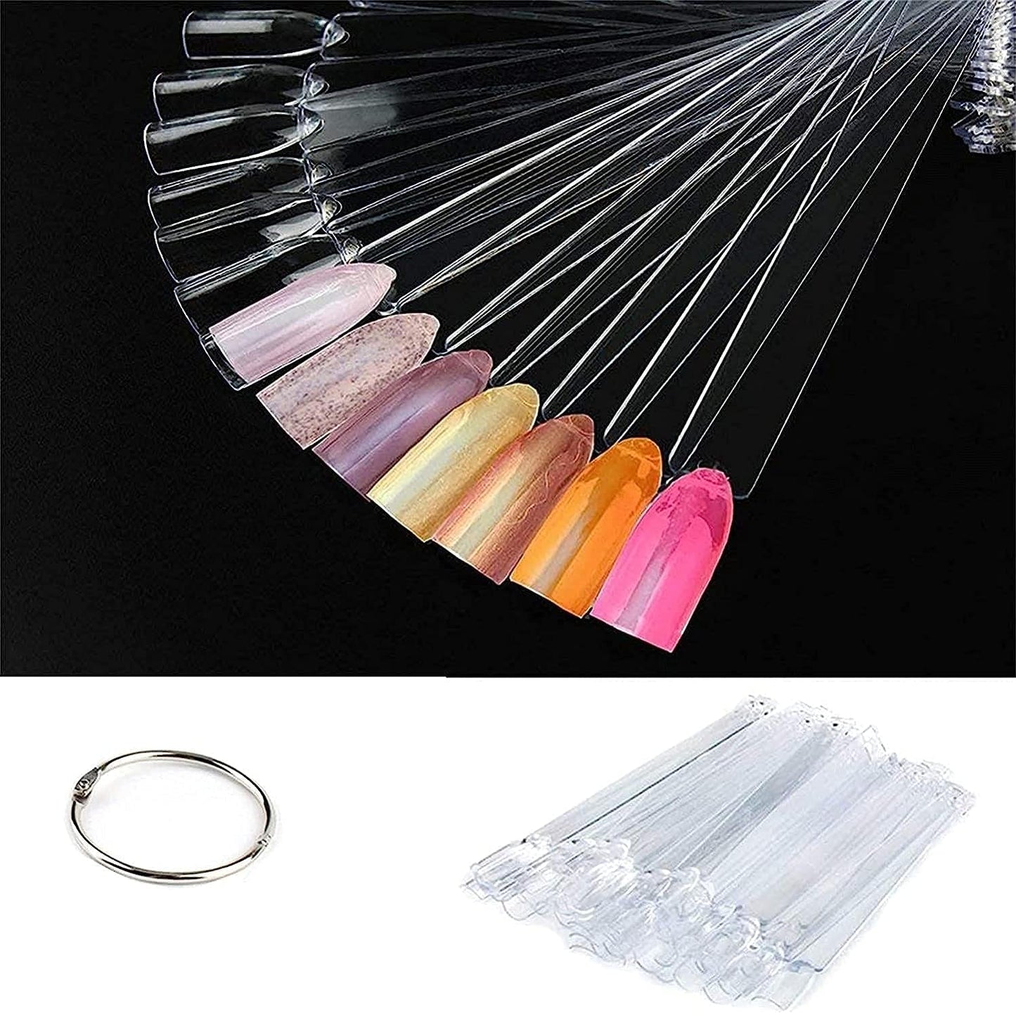 Espositore per unghie, 40 stick di smalto artificiale, capsule, pratico ventaglio, nail art