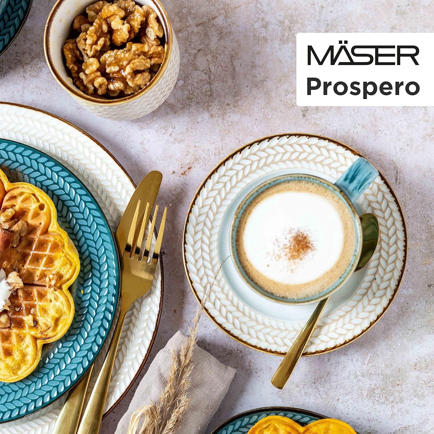 Prospero Set da caffè Premium per 4, Qualità da ristorante, Servizio da caffè moderno da 12 pezzi in stile vintage unico, Porcellana resistente, Blu