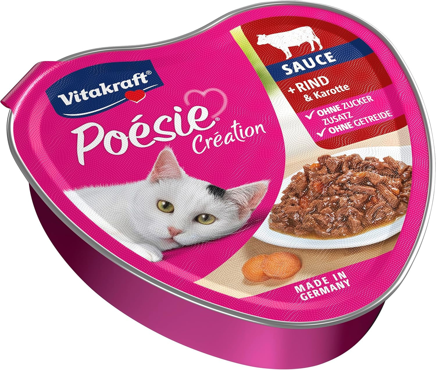 Vitakraft Poésie Création, cibo umido per gatti, cibo umido in salsa, con manzo e carota, confezione sfusa, senza zuccheri o cereali aggiunti (15 x 85 g)