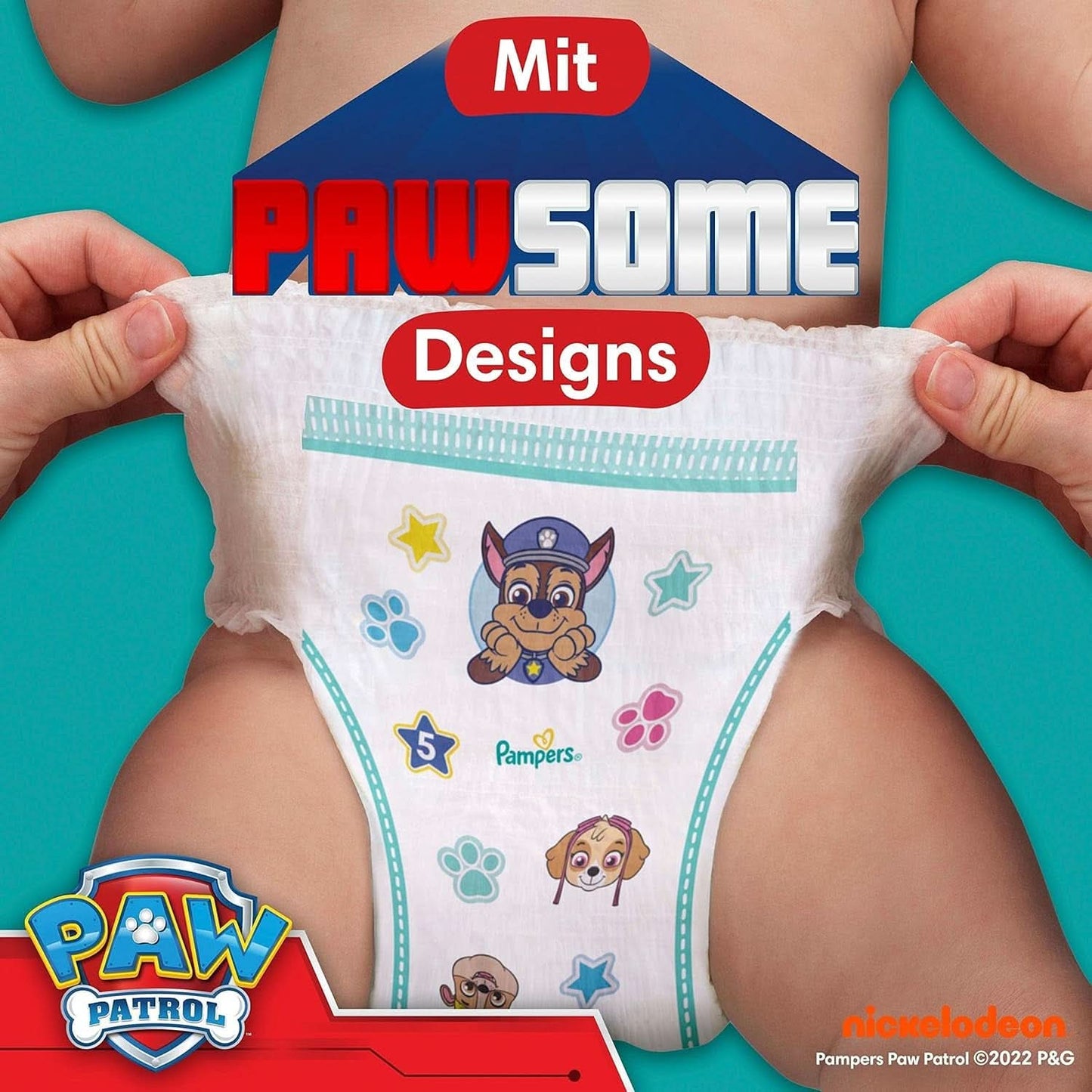 Pannolini Pampers Paw Patrol Pants taglia 5 (12-17Kg) Baby-Dry, Junior con tasca Stop e Protect, BOX MENSILE, 160 pannolini Naty Shop