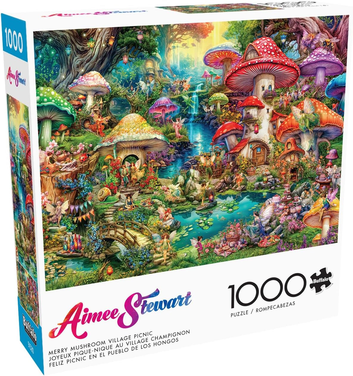 Buffalo Games - Aimee Stewart - Merry Mushroom Village Picnic - Puzzle da 1000 pezzi per adulti, puzzle impegnativo, perfetto per serate di gioco - Dimensioni già pronte 26,75 x 19,75 cm Puzzle Naty Shop