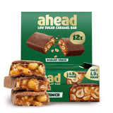 Barrette di cioccolato al caramello e nocciole avanti | 12 tavolette di cioccolato x 35 g senza zuccheri aggiunti | 1,9 g di zucchero per barretta | Gusto croccante di nocciola e caramello | Dolci a basso contenuto di carboidrati | Niente olio di palma