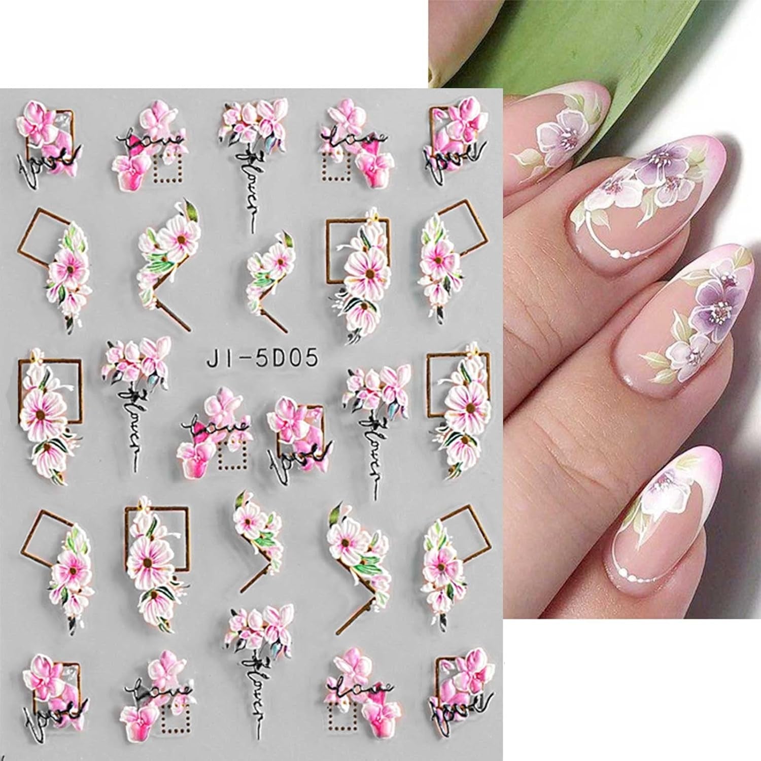 JMEOWIO 3D Nagelsticker Frühling Blume Nail Art Sticker Selbstklebend Nagelaufkleber 5D Stereoscopic Blumen Dekoration Nageldesign Zubehör 4 Blatt