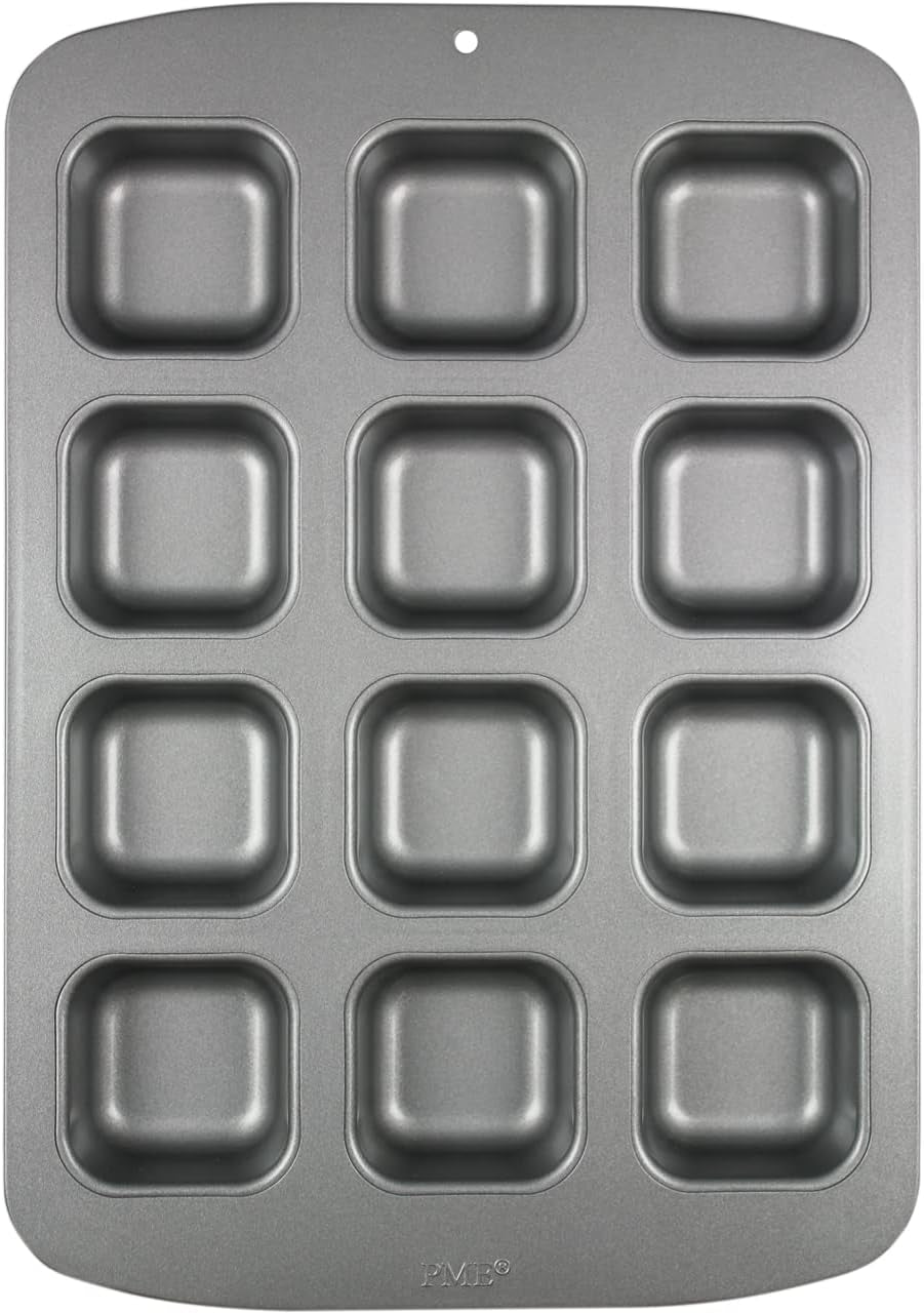 CSB106 Quadratische Antihaftbeschichtete Backform Mit 12 Minilöchern Aus Karbonstahl, Edelstahl, Silver, 37.3 X 26.1 X 3.1 Cm Stampi e vassoi per dolci Naty Shop