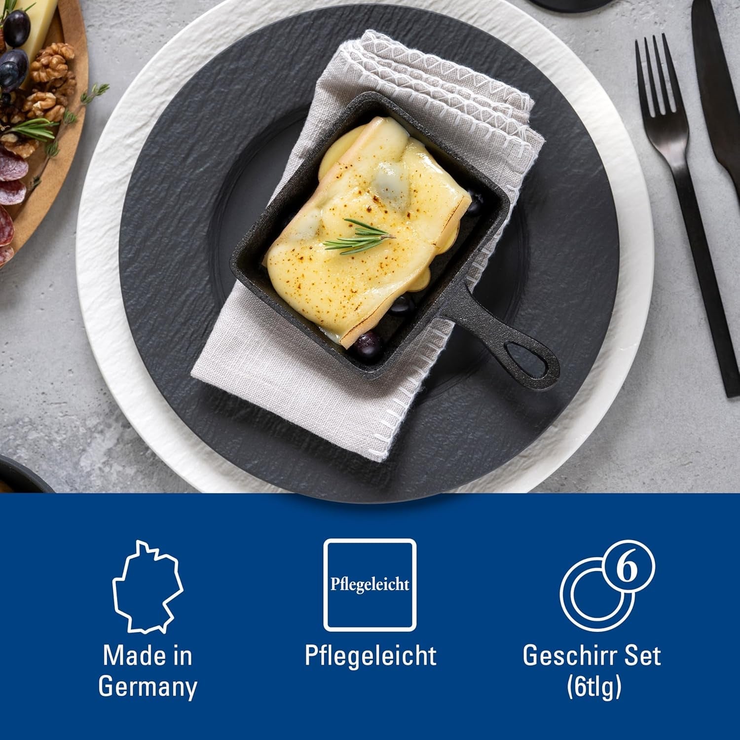 Villeroy & Boch - Manufacture Rock Servizio Piatti, 6 Pezzi, Servizio Piatti per 2, Porcellana Premium, Nero