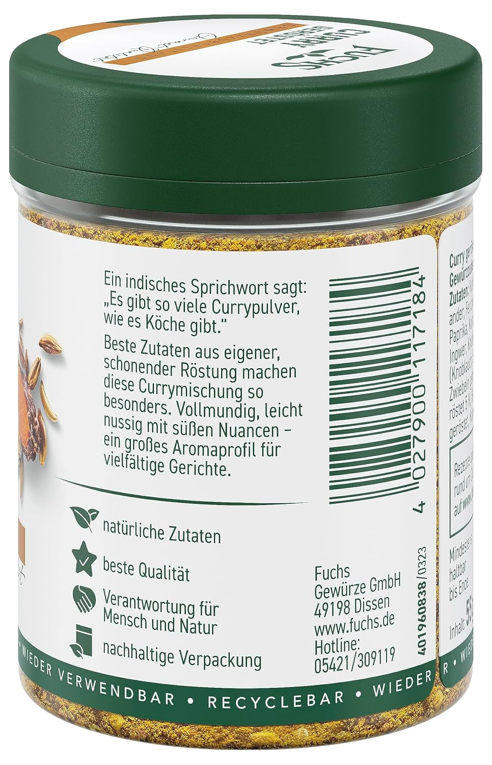 Fuchs Gewürze Curry, arrostito, 55 g