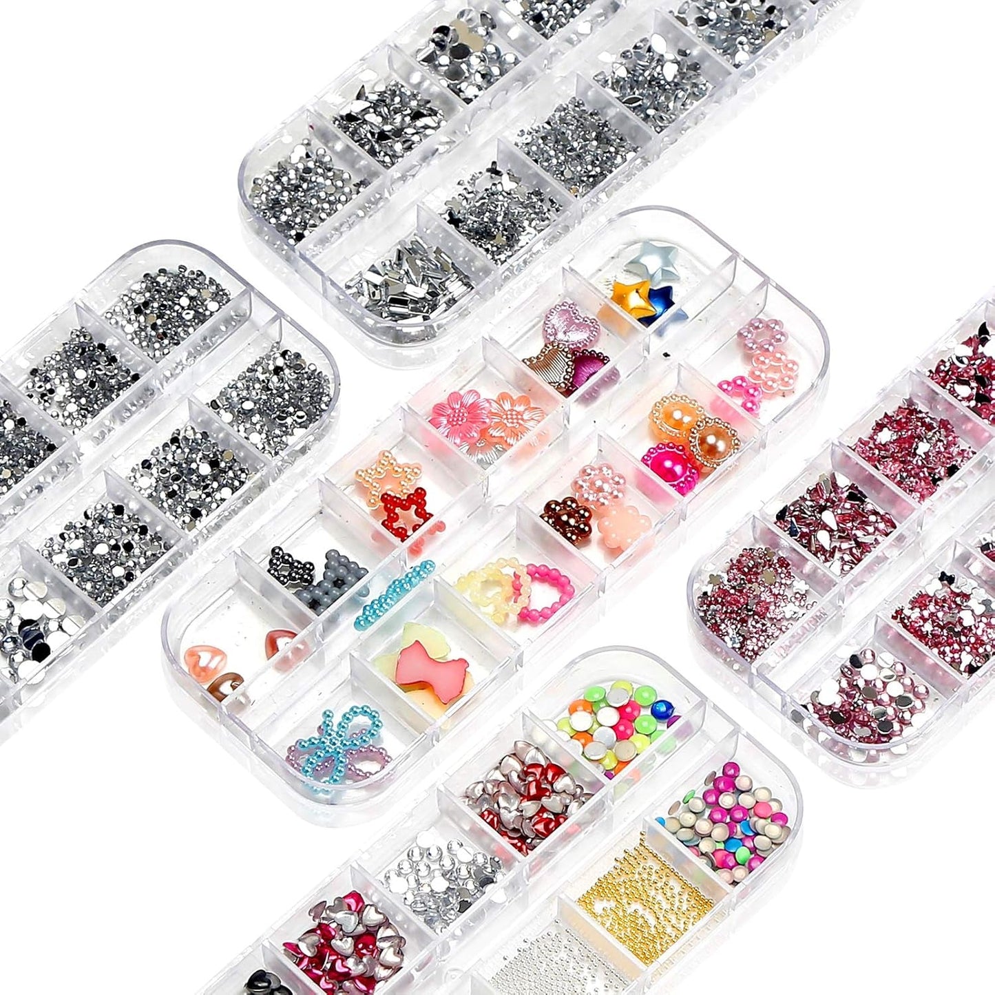 Kit di strass per unghie da 10 scatole, accessori multifunzionali con 1 pinzetta, diamanti decorativi, cristalli, perle, gemme, colorati, misti, occhi di cavallo, pietre metalliche, per decorazioni nail art fai da te