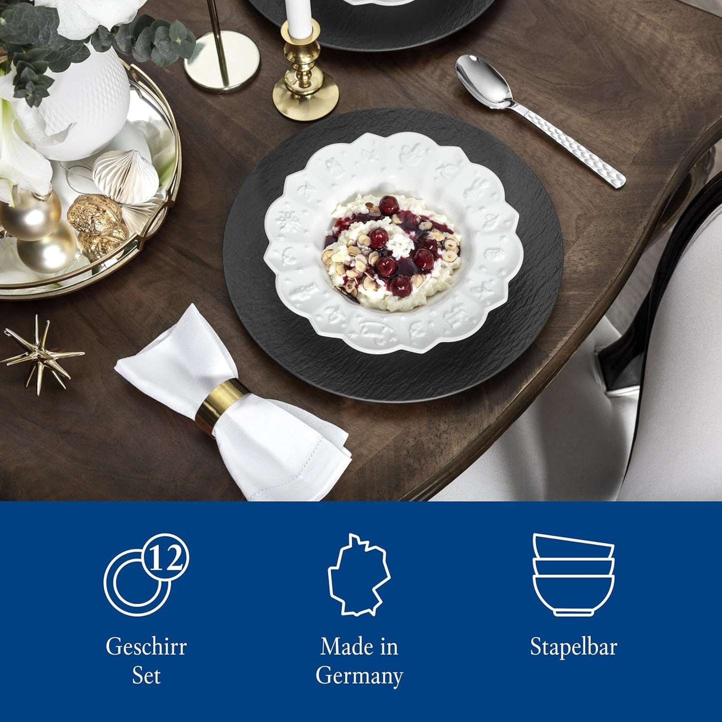 Villeroy & Boch Toy's Delight Royal Classic Servizio Piatti 12 Pezzi, Lavabile in Lavastoviglie e Utilizzabile nel Microonde, Bianco, Piatti, Servizio Piatti per 4 Persone, Stoviglie di Natale, Giocattoli, Porcellana Premium