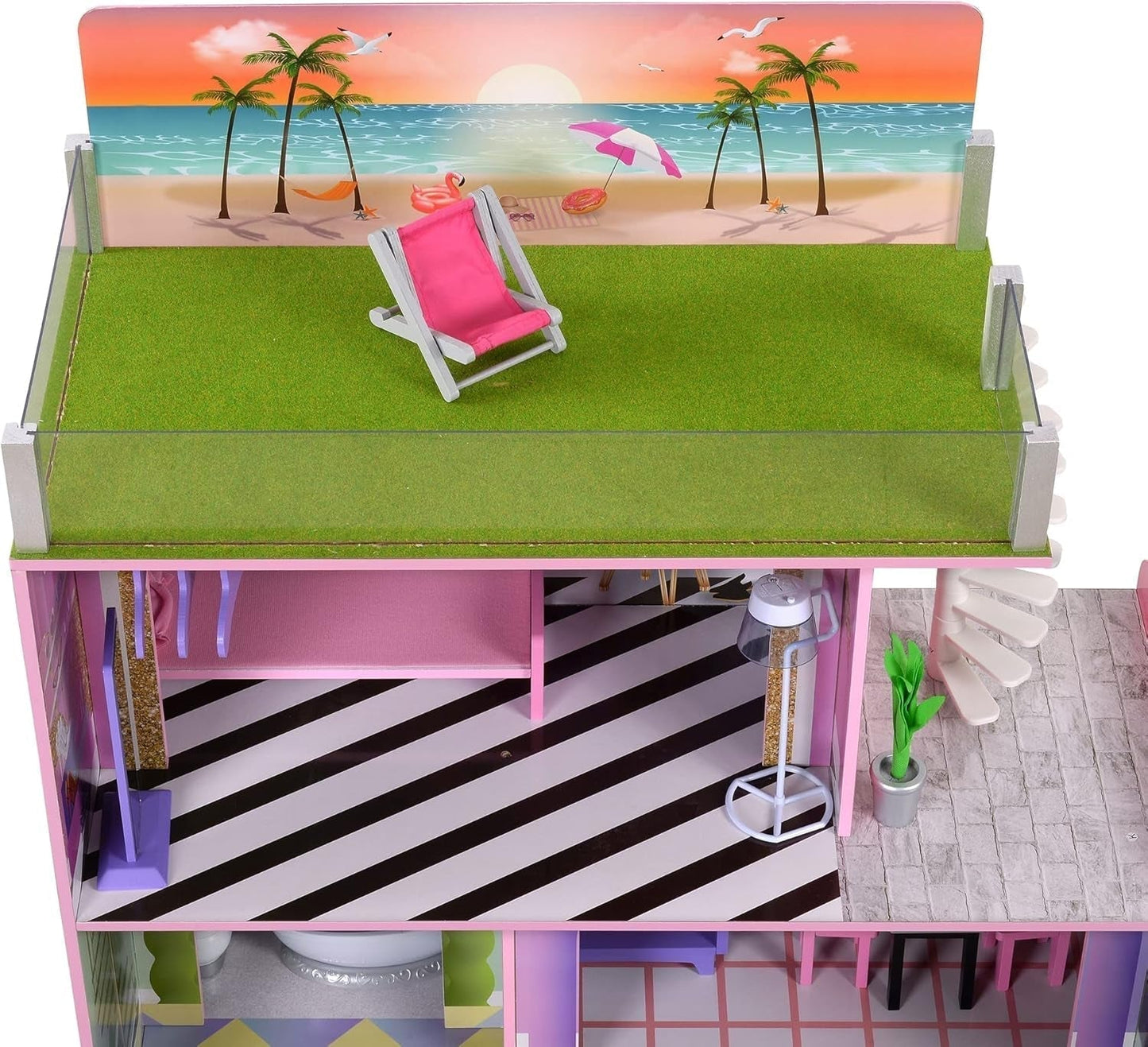 Olivia's Little World Big Dreamland Sunset Casa delle bambole interattiva in legno per bambini contemporanei 3 piani con 16 accessori per mobili per bambole Multi TD-13616A Case delle bambole Naty Shop