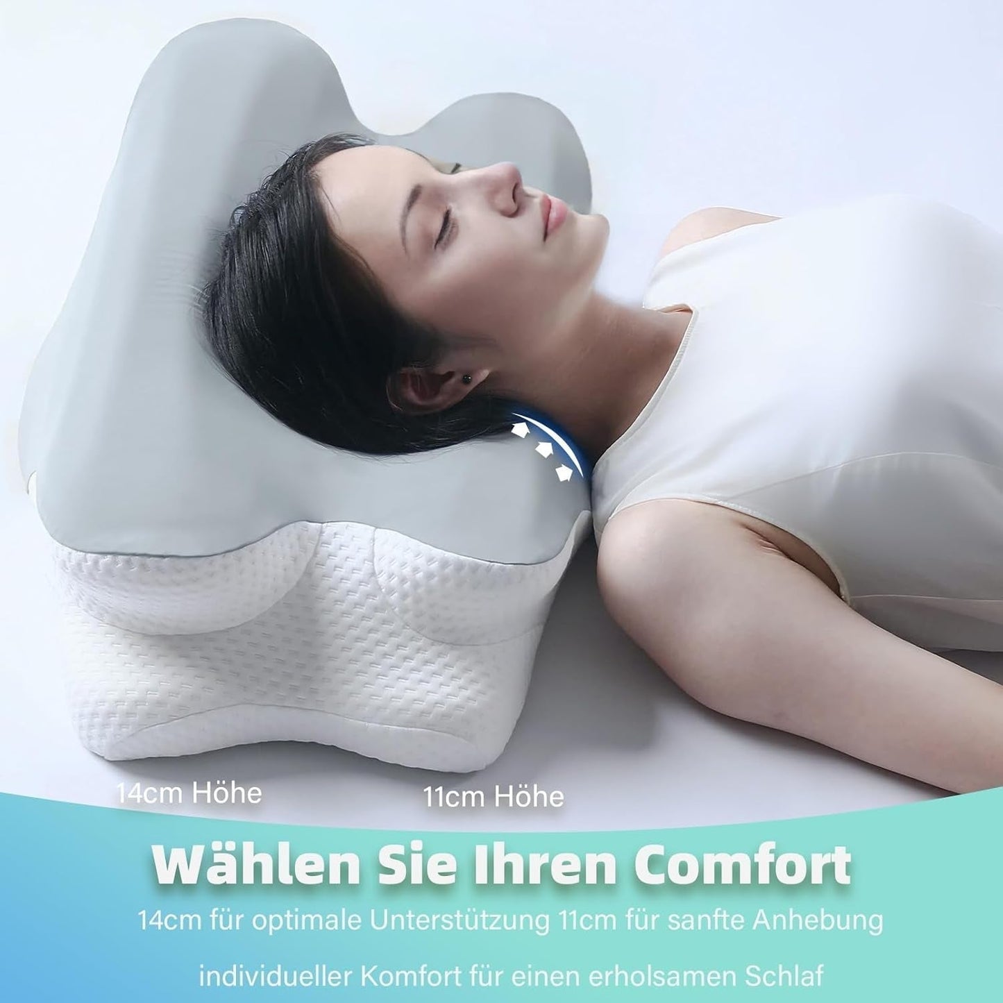 RUMMY Cuscino ergonomico di supporto per il collo in memory foam con fodera lavabile rimovibile per chi dorme sul fianco e sulla pancia (Grigio) Cuscini ortopedici cervicali Naty Shop