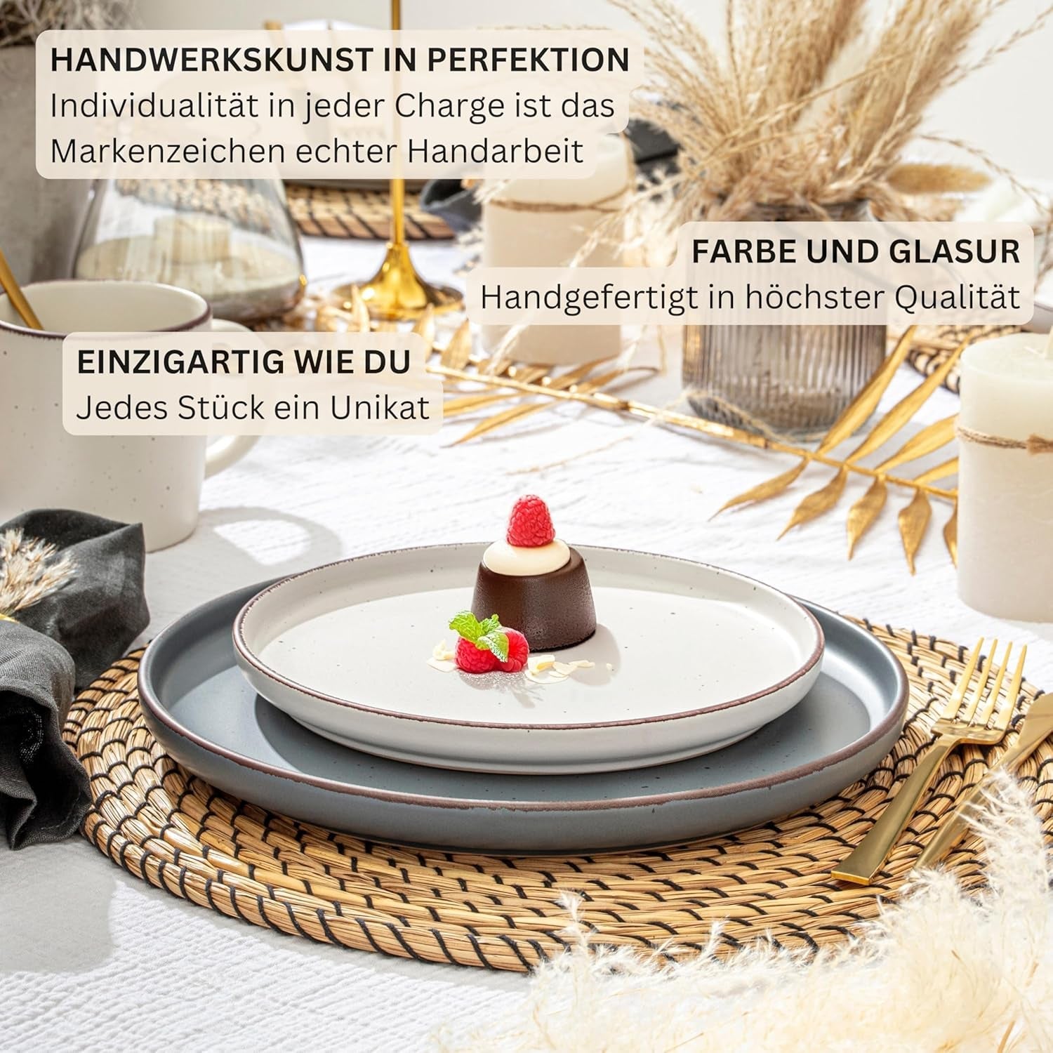SÄNGER Bombay Moonlight | Set di stoviglie in ceramica da 12 pezzi per 4 persone, 4 piatti piani, 4 piatti da dessert, 4 ciotole, colori assortiti | LA COLLEZIONE DI VALORE