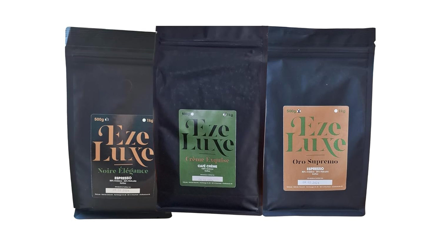 Caffè Espresso Noire Elegance 500g – 50% Arabica e 50% Robusta dal Brasile e dall'India – tostatura media, forte e cremoso con cioccolato fondente – intensità 8 – incl. macchina per caffè espresso gratuita