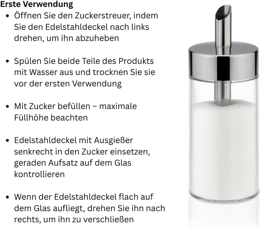 Tescoma Shaker in vetro, acciaio inossidabile spazzolato, ideale per zucchero bianco/marrone, 225 ml